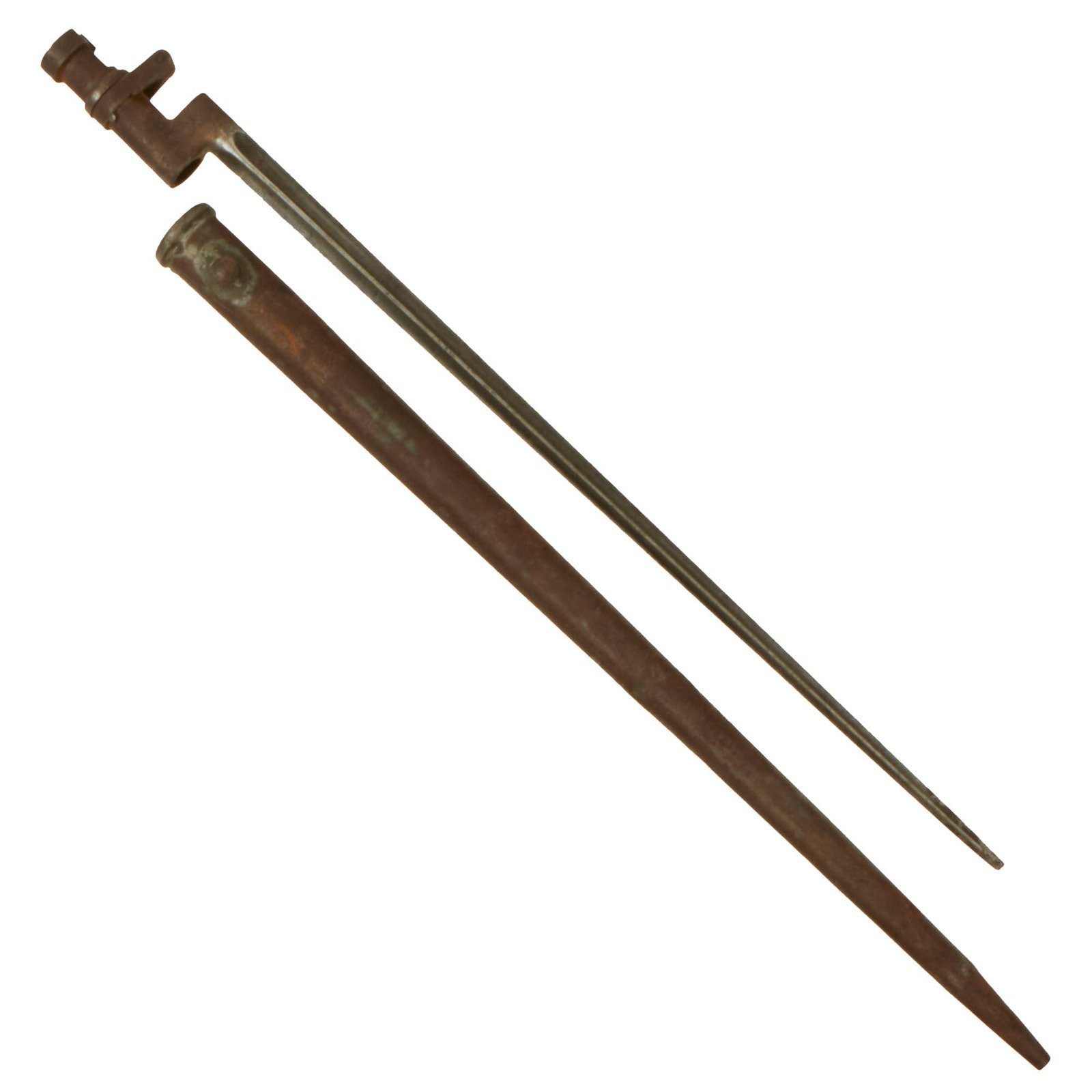 Buy Original German-Captured WWI Russian 1891 Mosin-Nagant “Locking” Socket Bayonet Reissued in German Ersatz Scabbard | Original Firearms Antique For Sale