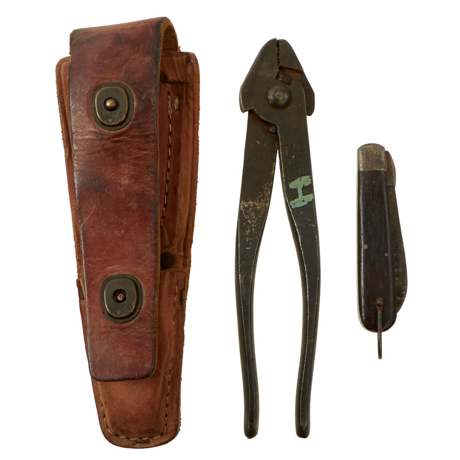 Buy Original U.S. WWII US Army Signal Corps Lineman’s Tool Set With CS-34 Leather Pouch, TL-29 Pocket Knife and U.S. Pliers | Original Firearms Antique For Sale