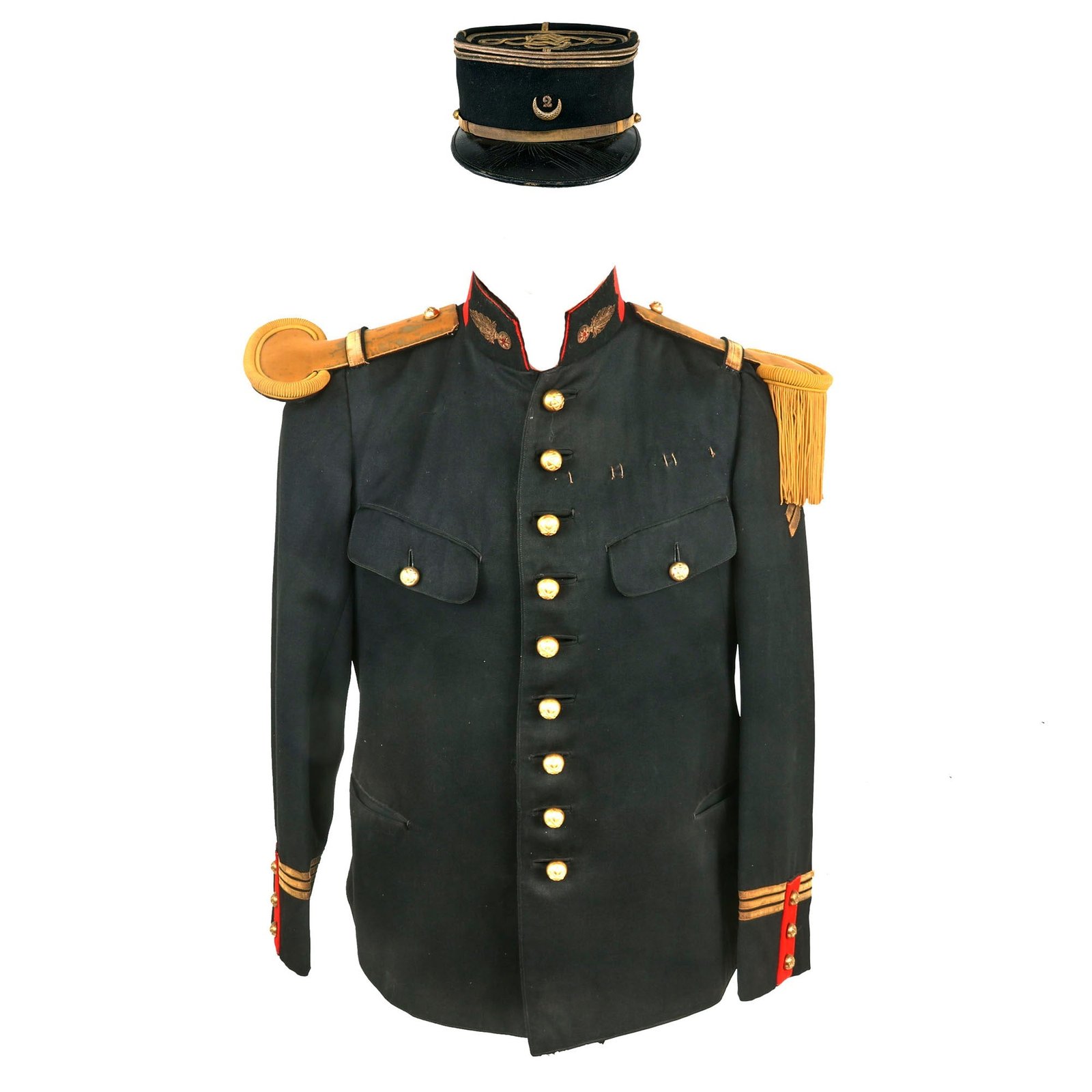 Buy Original French WWI Colonial Field Artillery Officer’s Capitaine Dark Blue Uniform with Correct Shoulder Boards & Matching Kepi | Original Firearms Antique For Sale