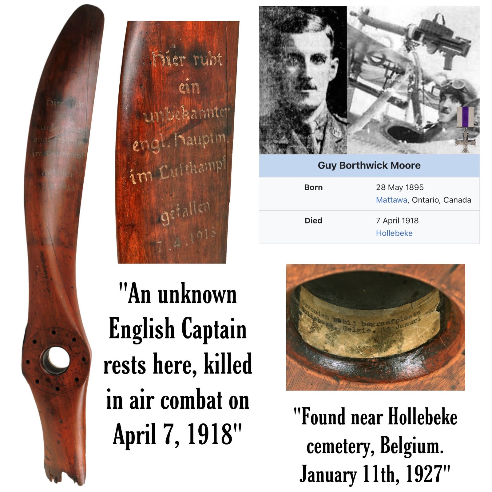 Buy Original British WWI Crashed S.E.5a Biplane Propeller used as Grave Marker by Germans for Unknown KIA British Pilot at Hollebeke Cemetery with Possible Identification | Original Firearms Antique For Sale