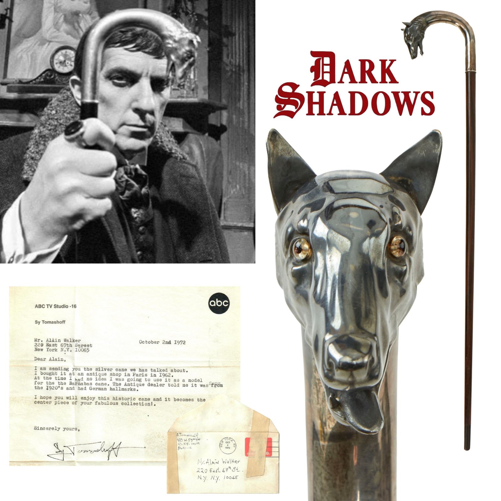 Buy Original German 1920s Silver Wolfhead Cane Used as Inspiration for Dark Shadows (1966-1971) TV Show with Letter of Provenance | Original Firearms Antique For Sale