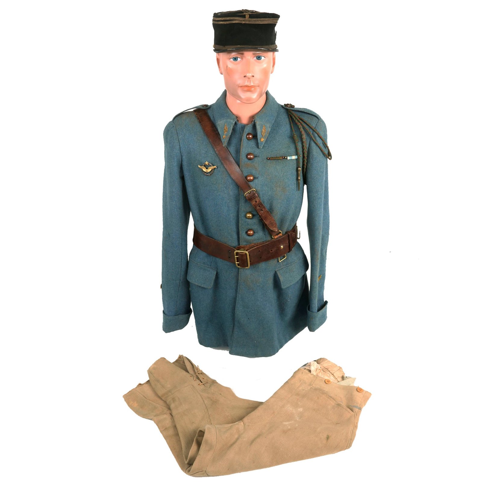 Buy Original French WWI Escadrille SPA 94 Armée de l'Air French Air Service Pilot Officer’s Horizon Blue Uniform Set - Kepi with Grim Reaper Pin | Original Firearms Antique For Sale