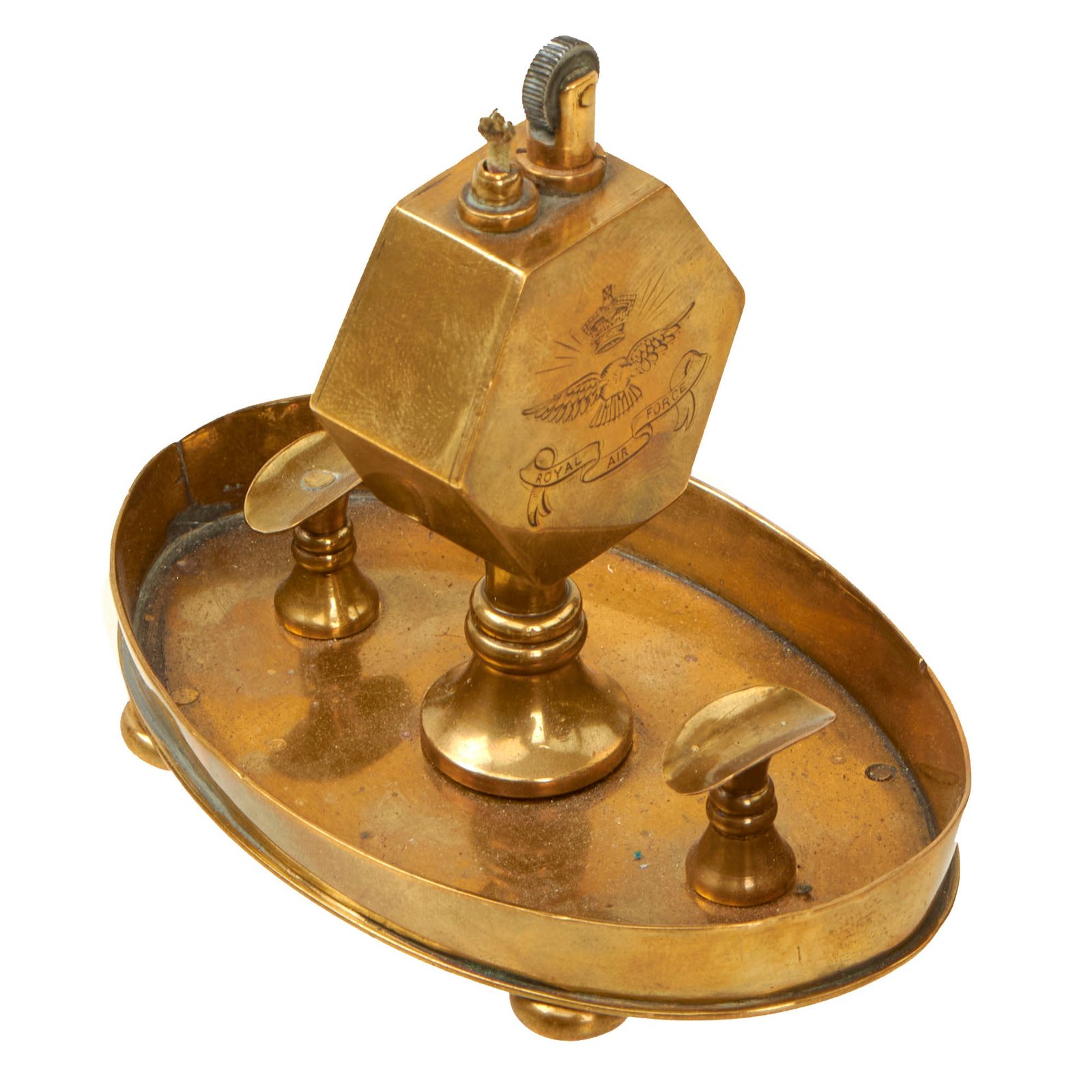 Buy Original British WWI Royal Air Force RAF Brass Tabletop Lighter / Ashtray Dated 1918 - Only Referred To As “RAF” For Short Period During WWI | Original Firearms Antique For Sale