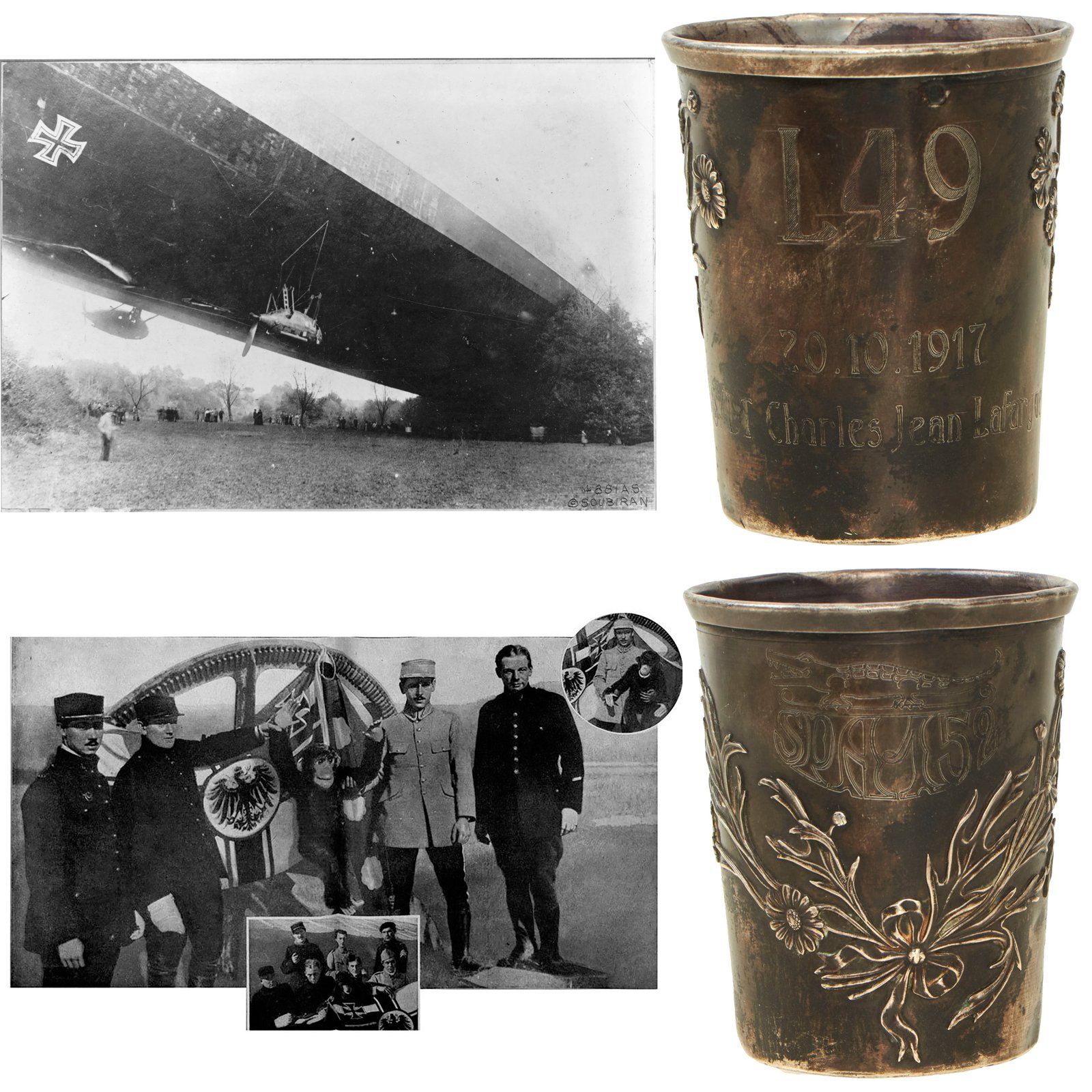 Buy Original French WWI Sgt (Sub/Lt.) Charles Jean LaFargue of Escadrille Spa.152 Silver Commemoration Cup For Actions Taken In Shooting Down German Airship L49 - The First German Airship Successfully Captured | Original Firearms Antique For Sale