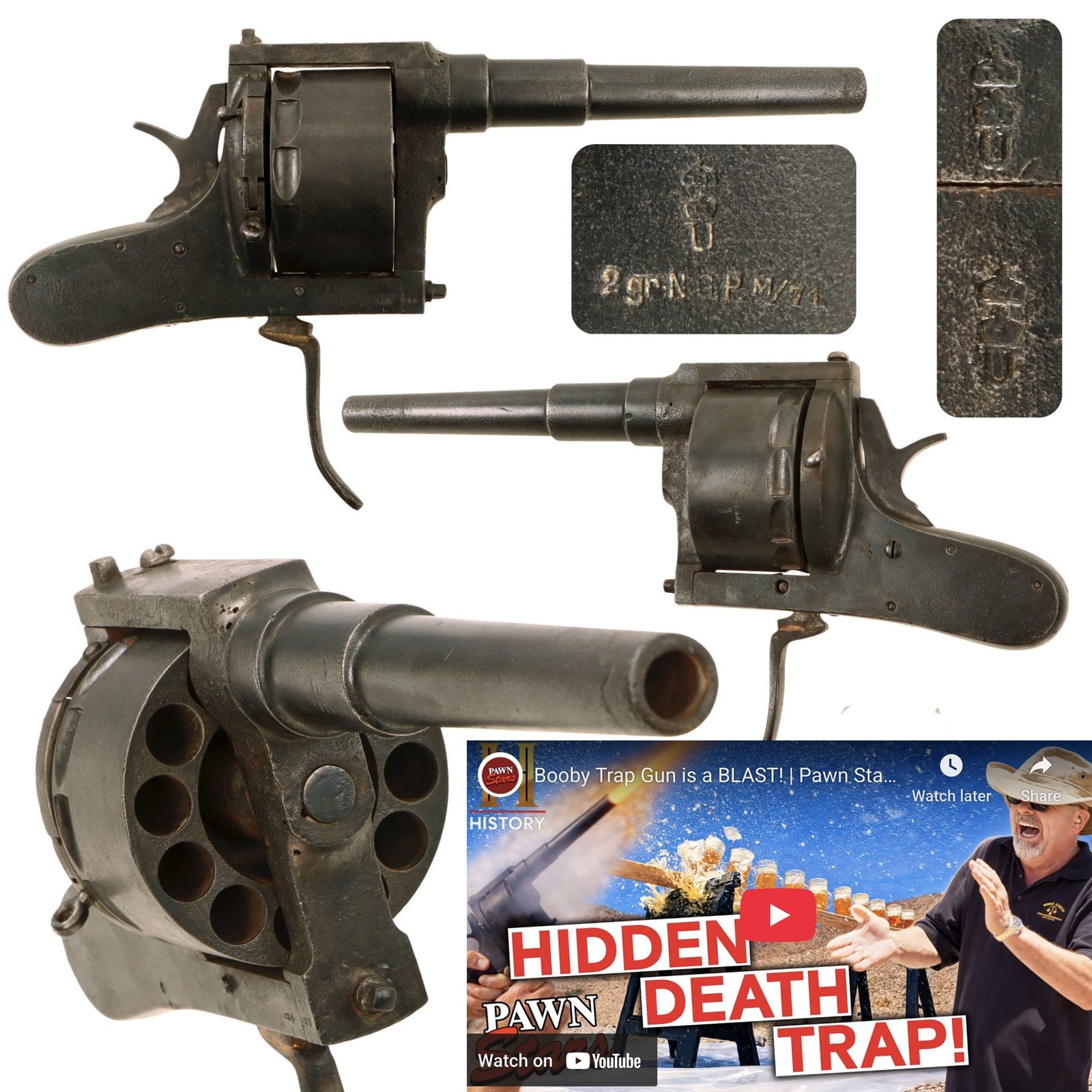 Original Victorian Era German Massive .54 Caliber Centerfire Double Action Booby Trap Shot Revolver - As Seen on Pawn Stars