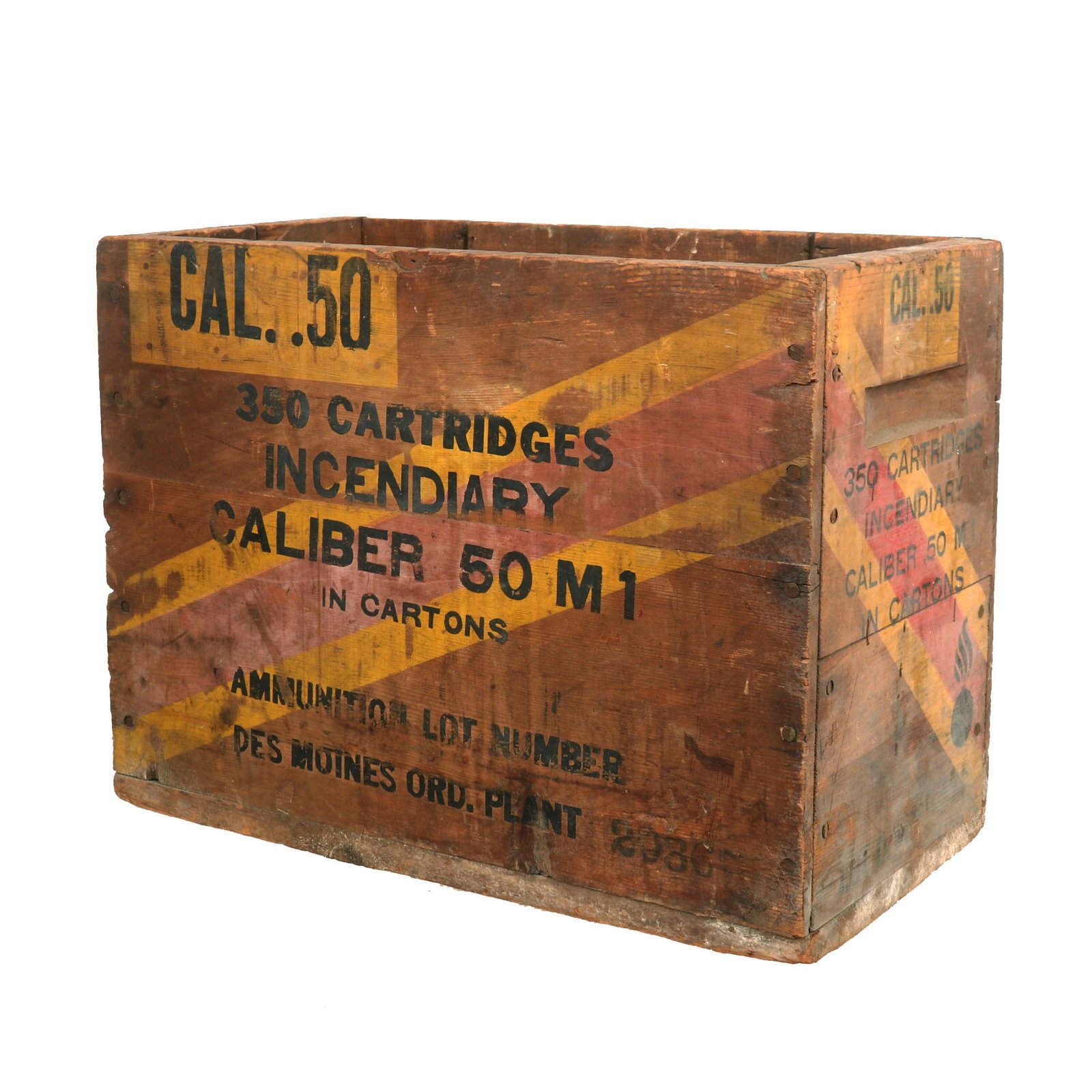 Buy Original U.S. WWII Small Arms .50cal Incendiary M1 Ball 350 Cartridge Model 1917 Wooden Ammunition Crate | Original Firearms Antique For Sale