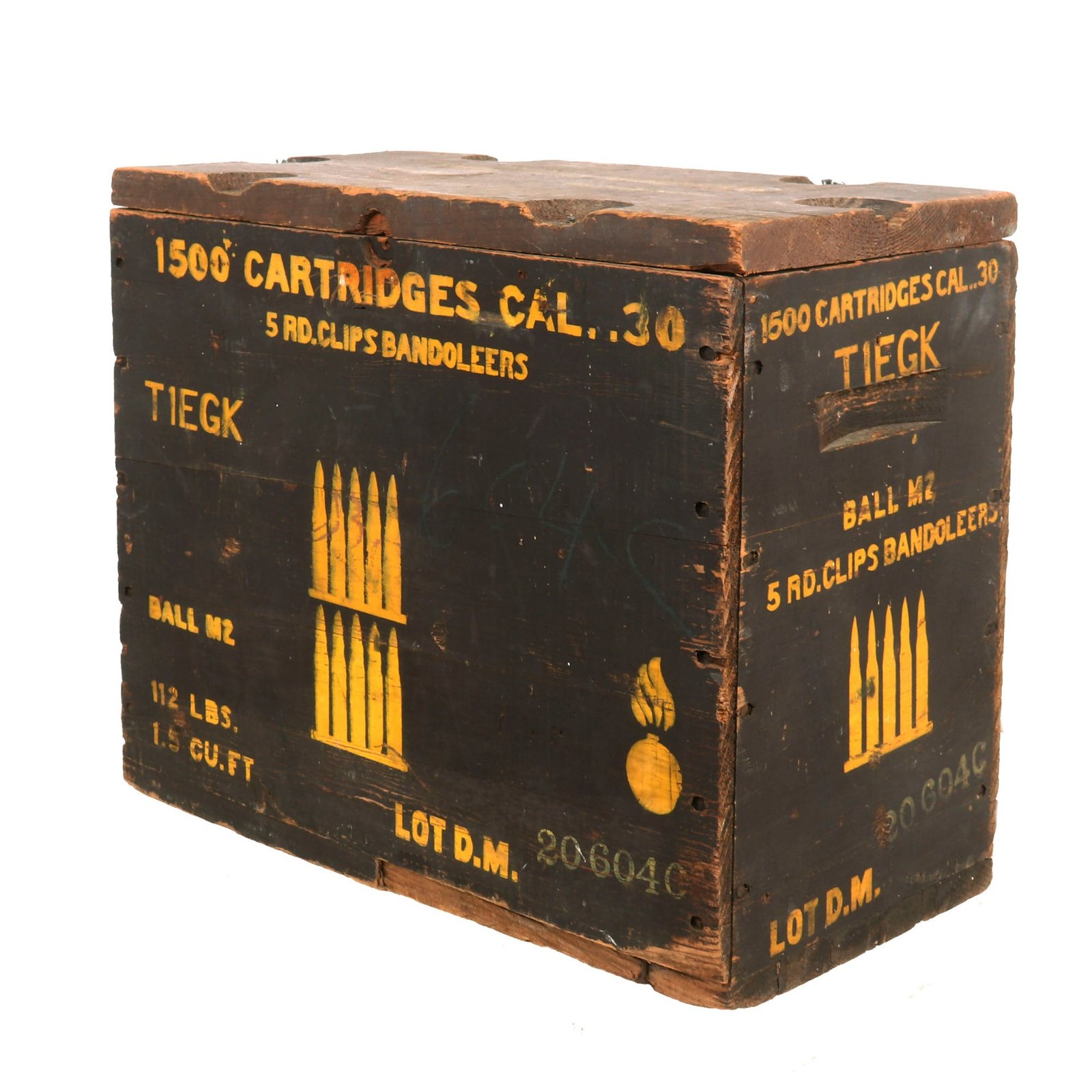 Buy Original U.S. WWII M1903 Springfield .30cal Ball M2 1500 Cartridge M1917 Wooden Ammunition Crate | Original Firearms Antique For Sale