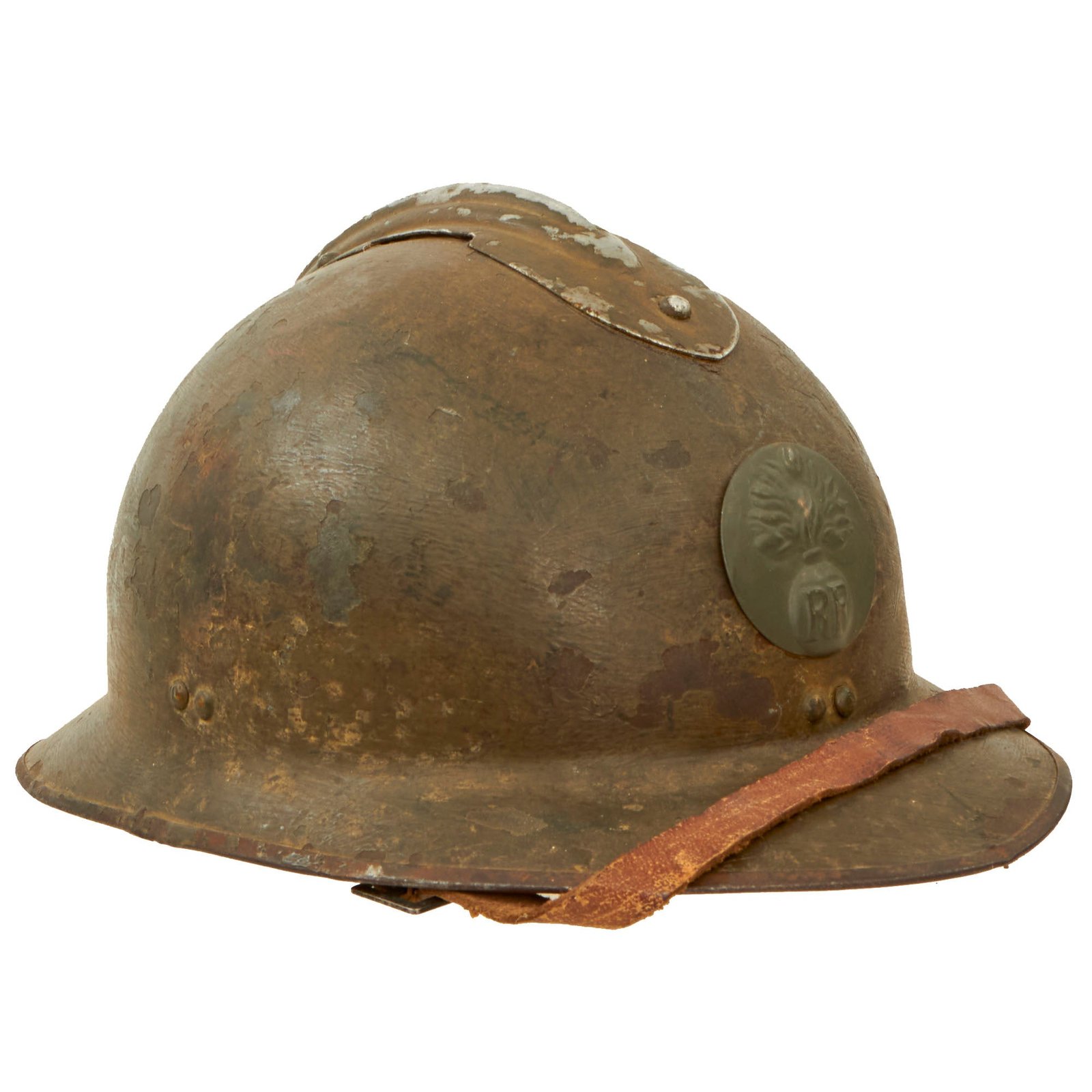 Buy Original French WWII M1926 Adrian Helmet with Chinstrap - Complete - Olive Green | Original Firearms Antique For Sale