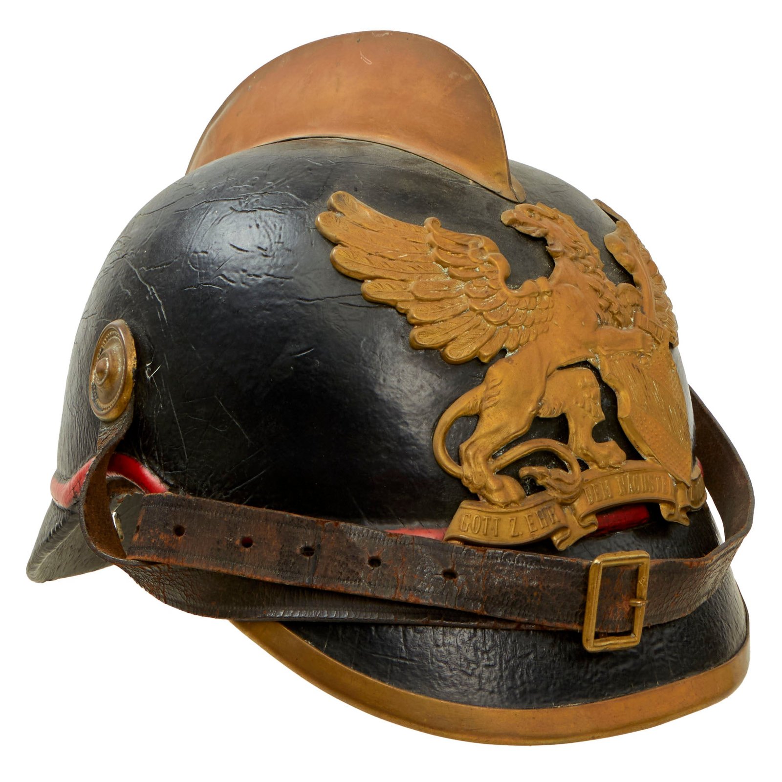 Buy Original Imperial German WWI Grand Duchy of Baden Fire Brigade Leather Pickelhaube Style Helmet | Original Firearms Antique For Sale