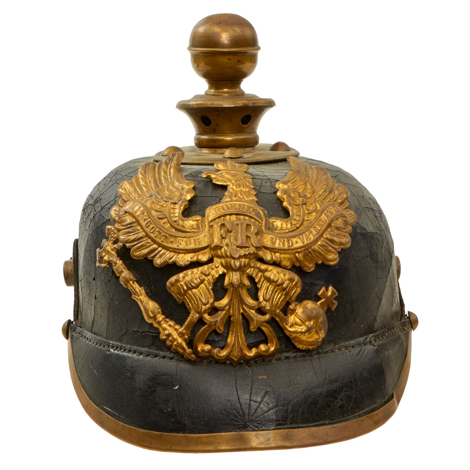 Buy Original German WWI Prussian M1895 Artillery Pickelhaube Helmet Dated 1916 with Unit Markings - Feld-Artillerie-Regiment Nr. 44 - Kugelhelm | Original Firearms Antique For Sale