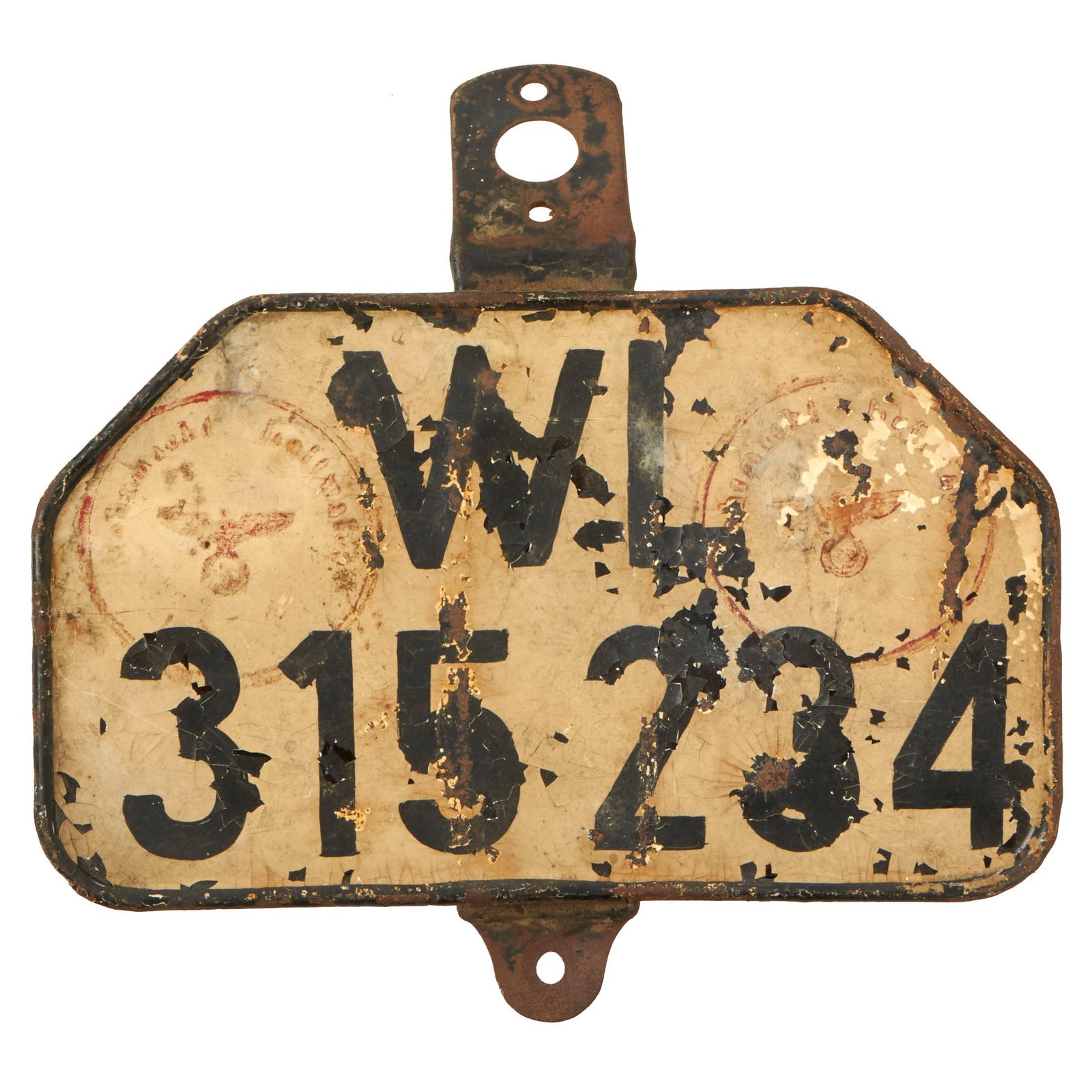 Buy Original German WWII Wehrmacht Luftwaffe Army Motorcycle Rear Fender License Plate with Depot Stamps - WL-315 234 | Original Firearms Antique For Sale