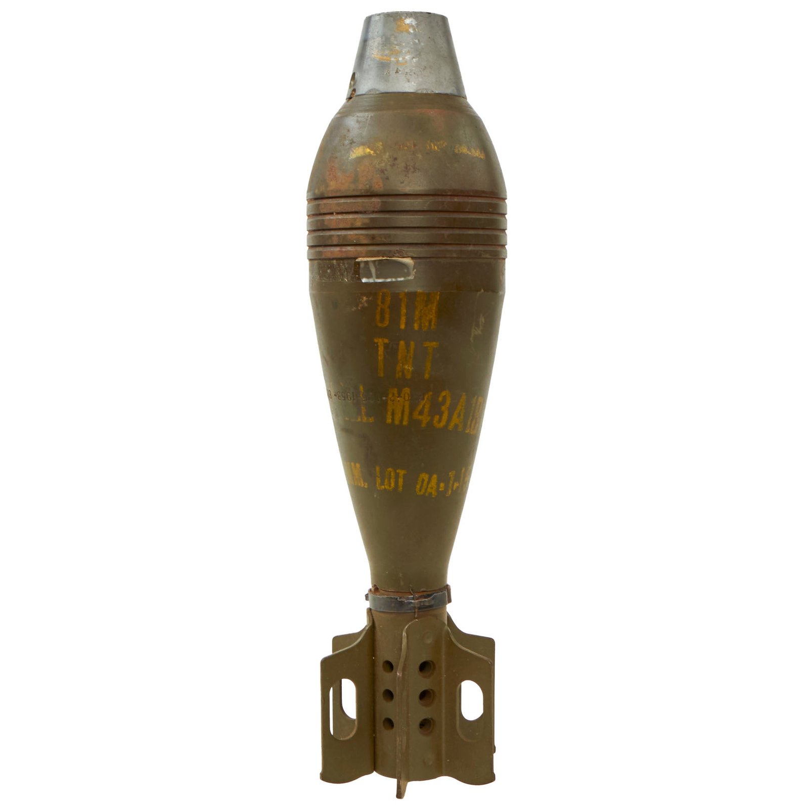 Buy Original U.S. Korean War Deactivated 81mm M43A1B1 HE Mortar Shell Round dated 1953 - Inert | Original Firearms Antique For Sale