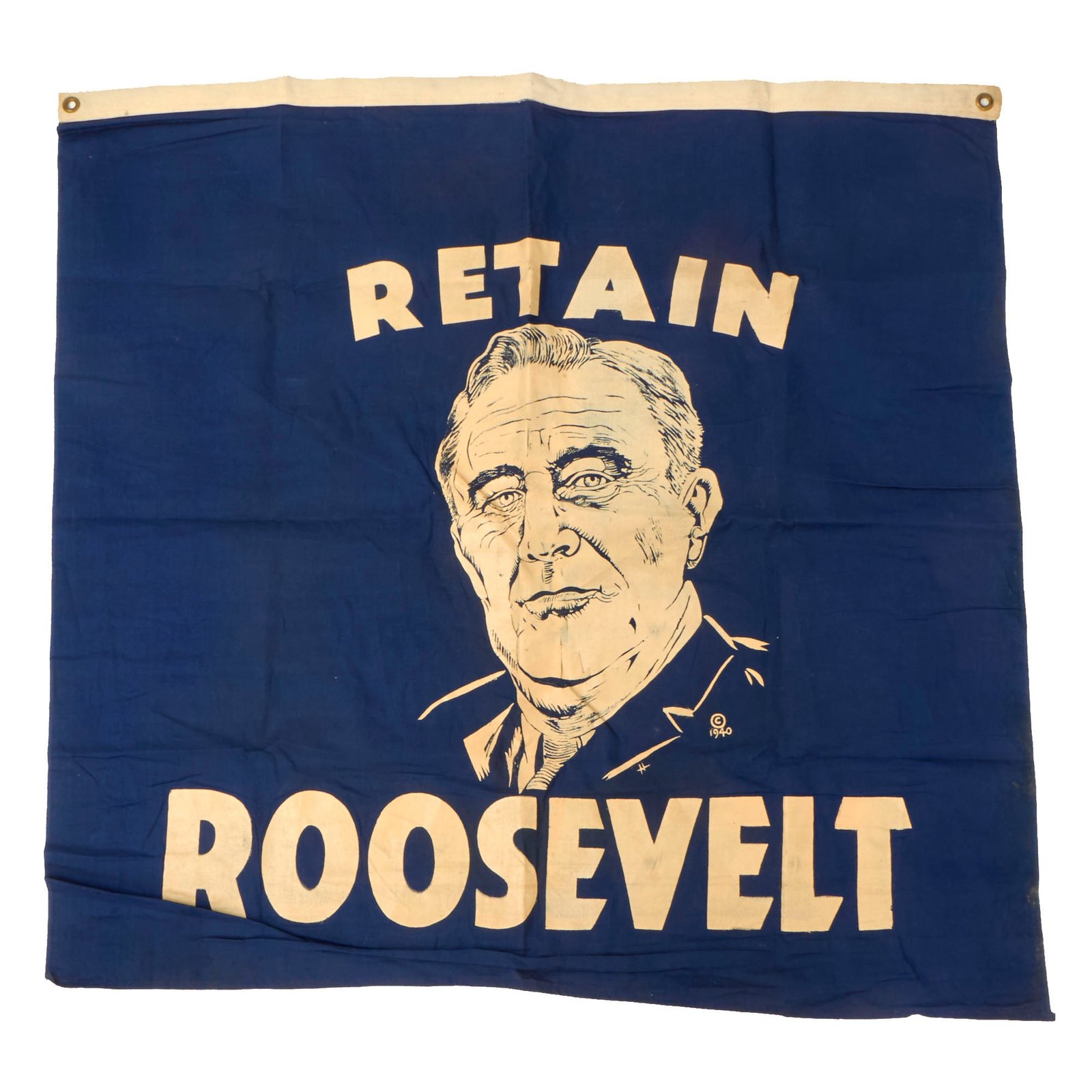 Buy Original U.S. “Retain Roosevelt” 1940 36” x 35” Presidential Election Flag - Nominees Franklin D. Roosevelt & Wendell Willkie | Original Firearms Antique For Sale