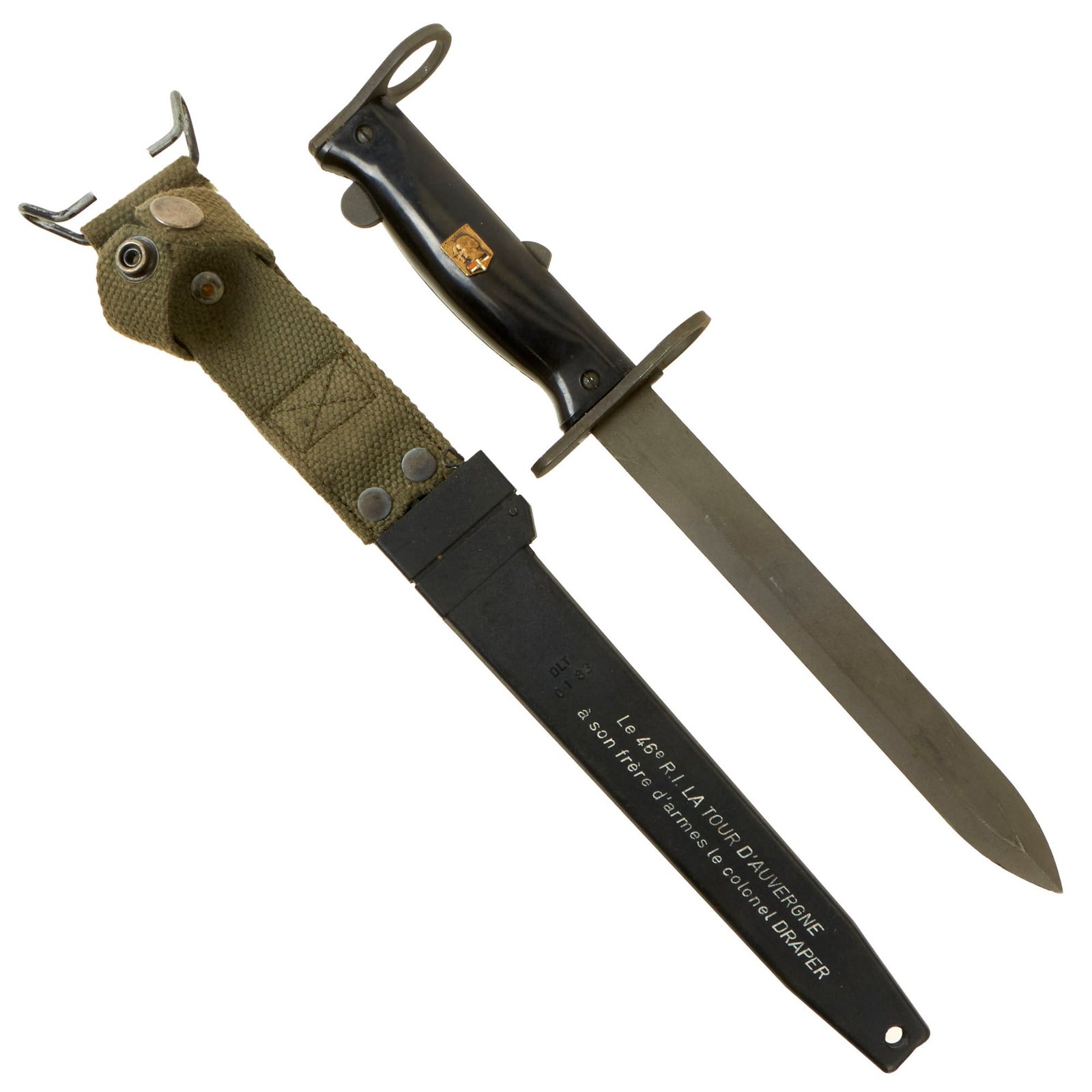 Buy Original French Late 5th Republic 46 Infantry Regiment “Presentation” MAS 69 Bayonet and Scabbard For FAMAS Rifle | Original Firearms Antique For Sale