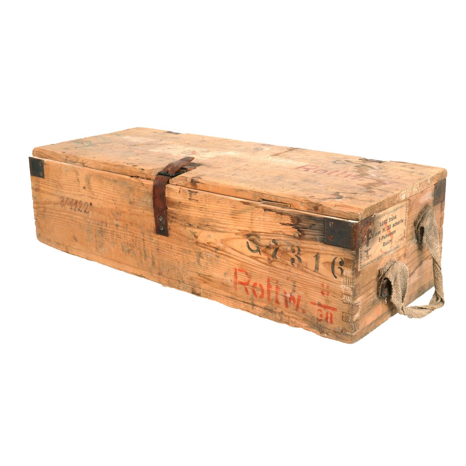 Buy Original German WWII 1080 Round Austrian Mannlicher M30 8×56mmR Wood Ammunition Crate - dated 1938 | Original Firearms Antique For Sale