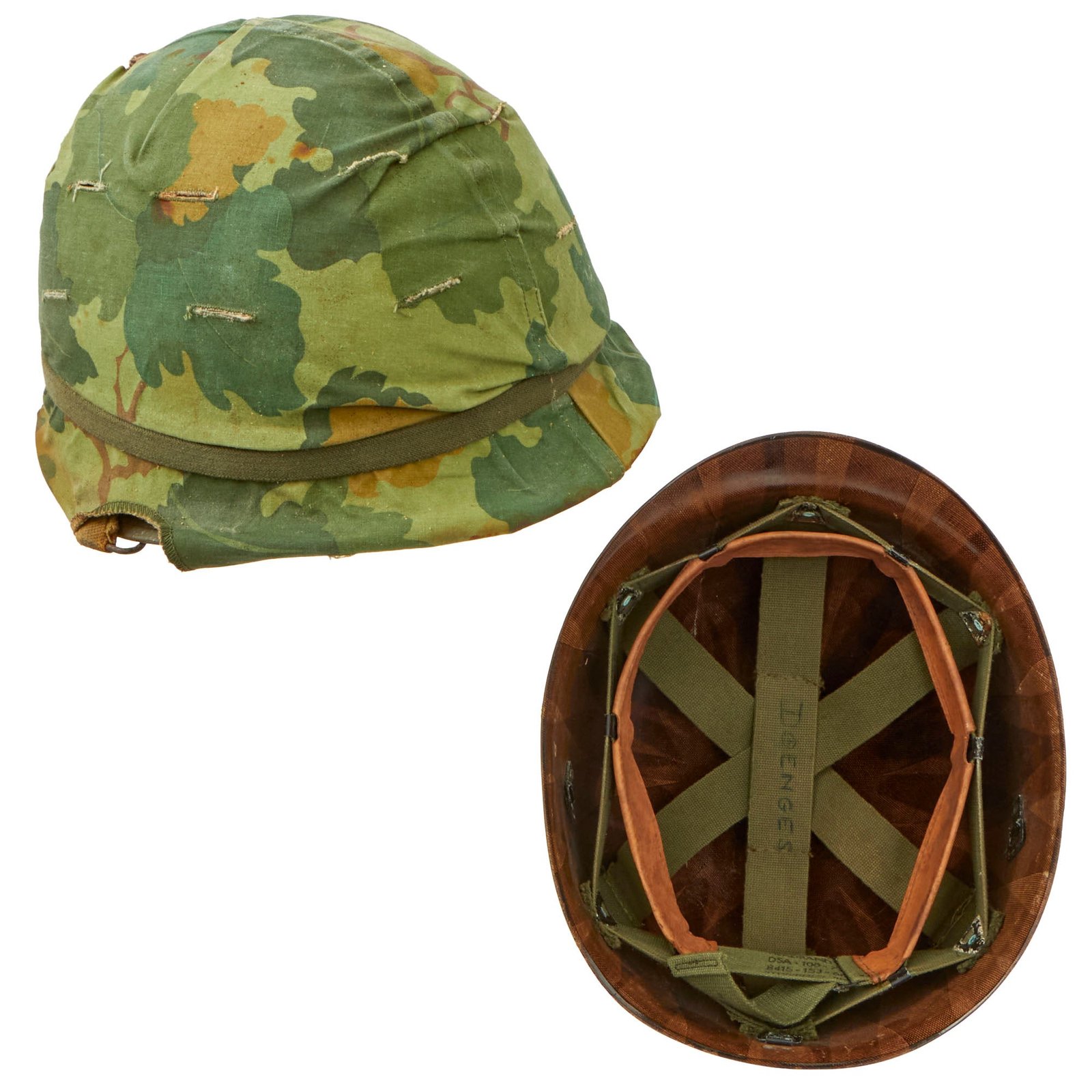 Buy Original U.S. Vietnam War Named M1 Helmet with Camouflage Cover and Westinghouse Liner | Original Firearms Antique For Sale