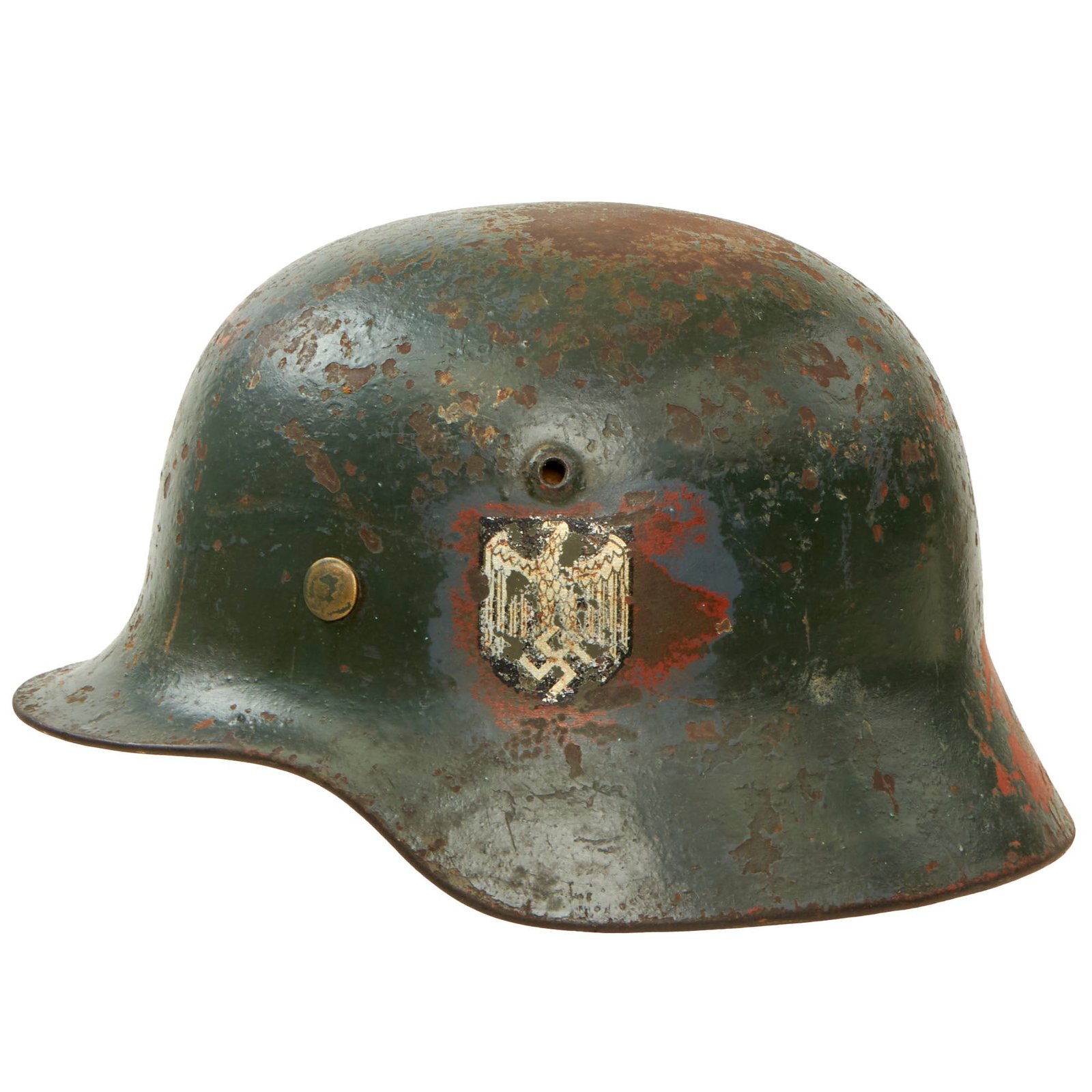 Buy Original Rare German WWII Kriegsmarine Navy Repainted M35 Single Decal Helmet in "As Found" Condition with 53cm Liner - ET60 | Original Firearms Antique For Sale