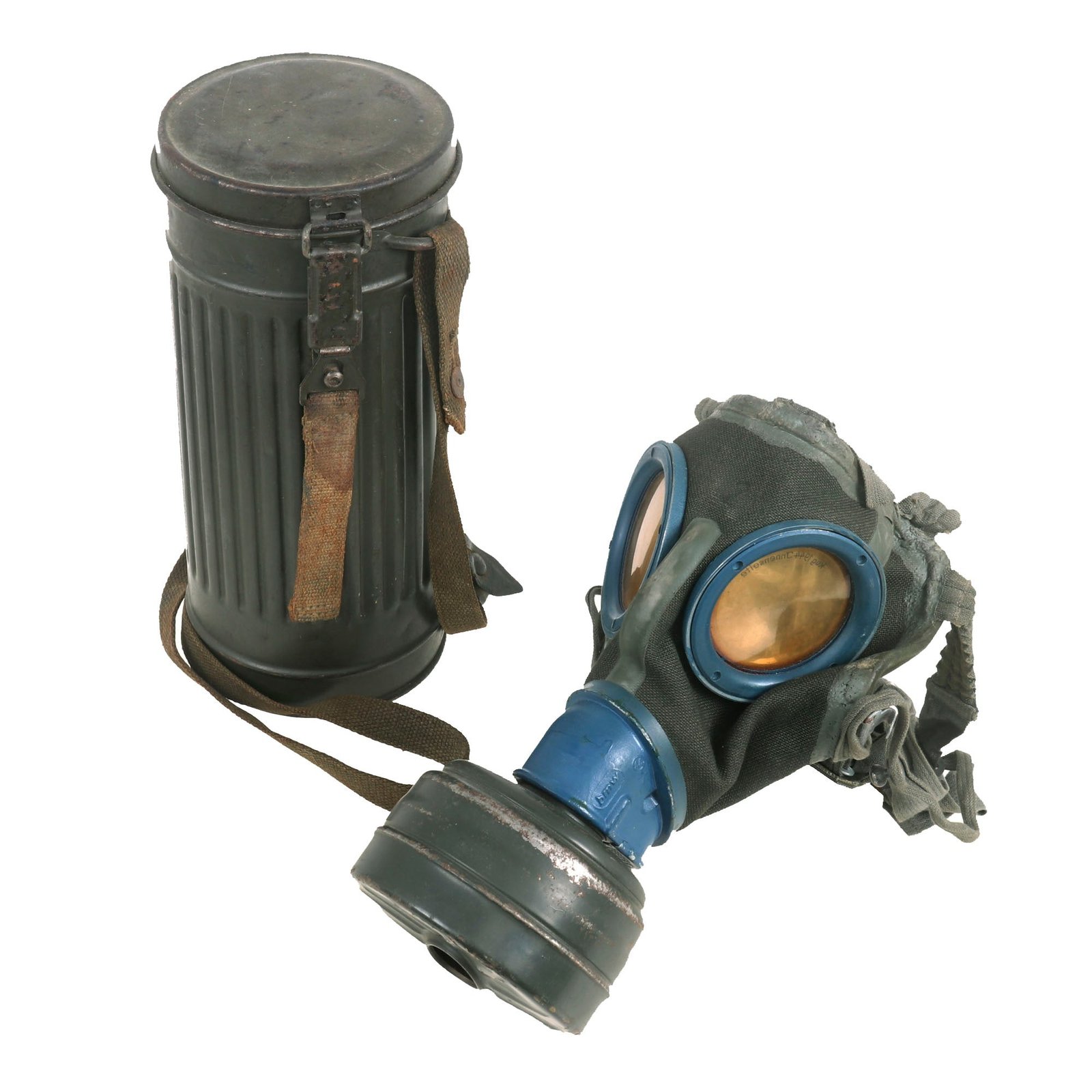 Buy Original German WWII Named M30 3rd Model Size 2 Gas Mask with Fe 41 Filter and Canister by Auer-Gesellschaft AG, Werk Oranienburg - Dated 1943 | Original Firearms Antique For Sale