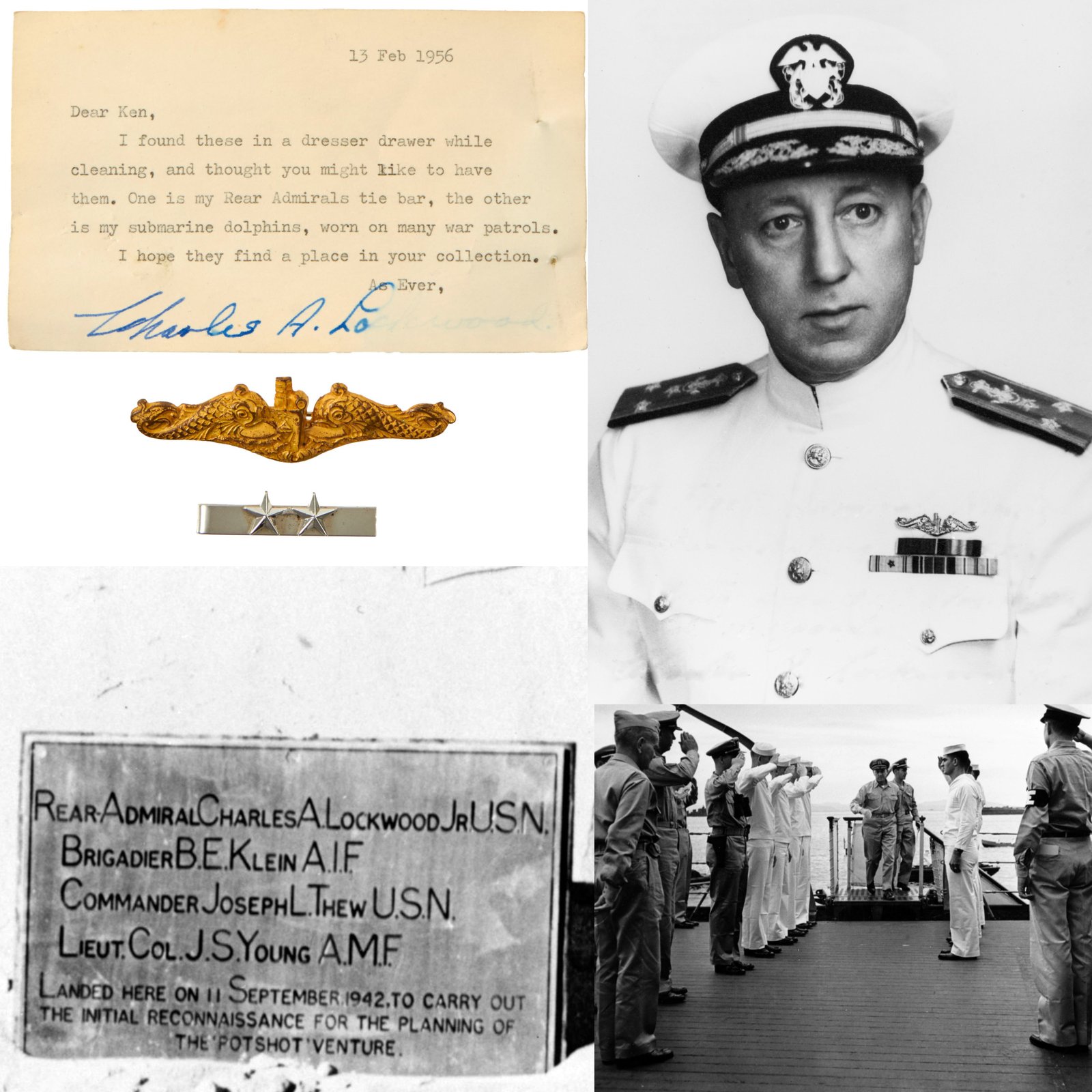 Buy Original U.S. WWII Vice Admiral Charles Lockwood Submarine Warfare Badge Insignia Lot; Worn on “Many War Patrols” - Commander, Submarines, Pacific Fleet (COMSUBPAC) | Original Firearms Antique For Sale