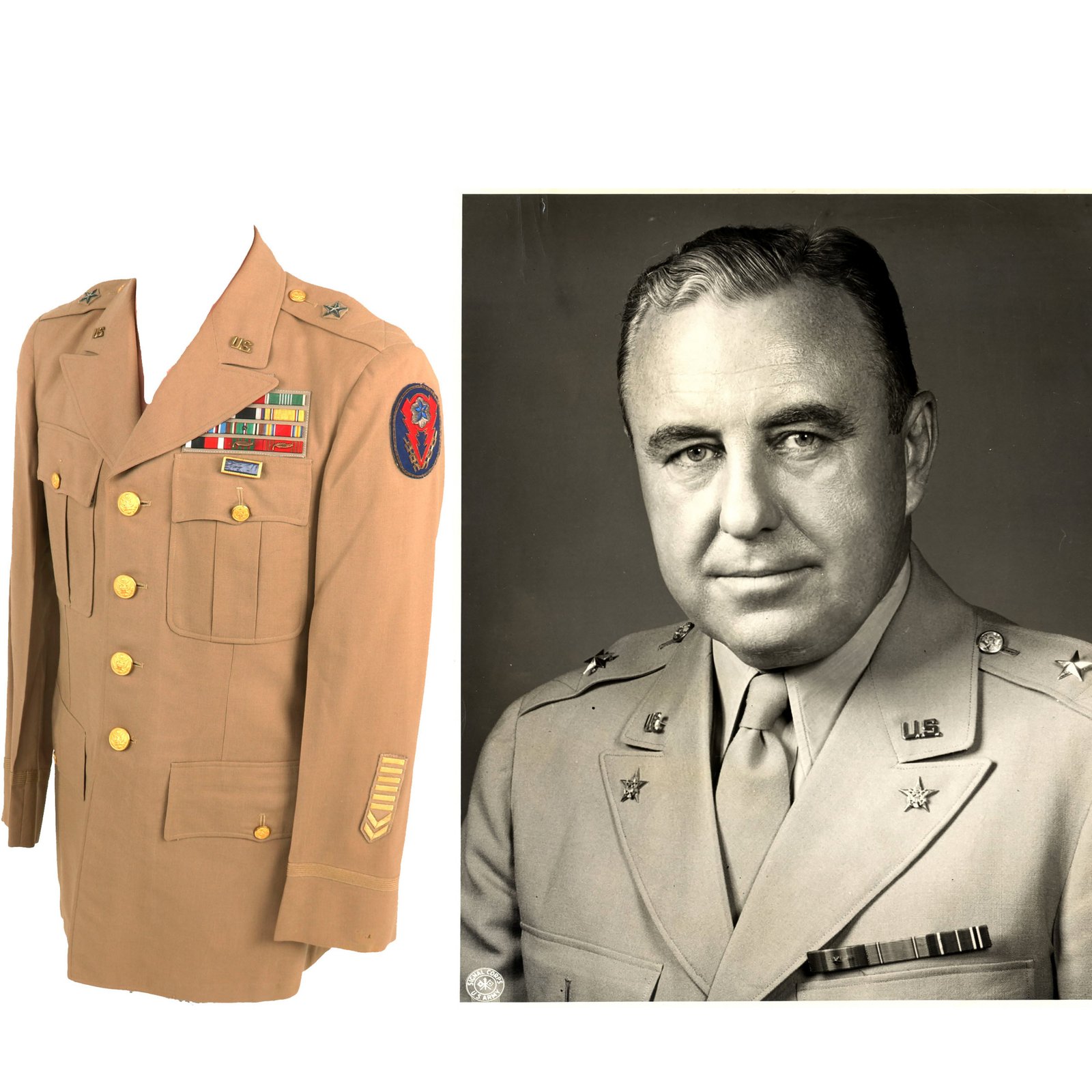 Buy Original U.S. WWII Brigadier General Raymond G. Moses Summer Khaki Service Uniform Coat - Staff Officer For D-Day Planning | Original Firearms Antique For Sale