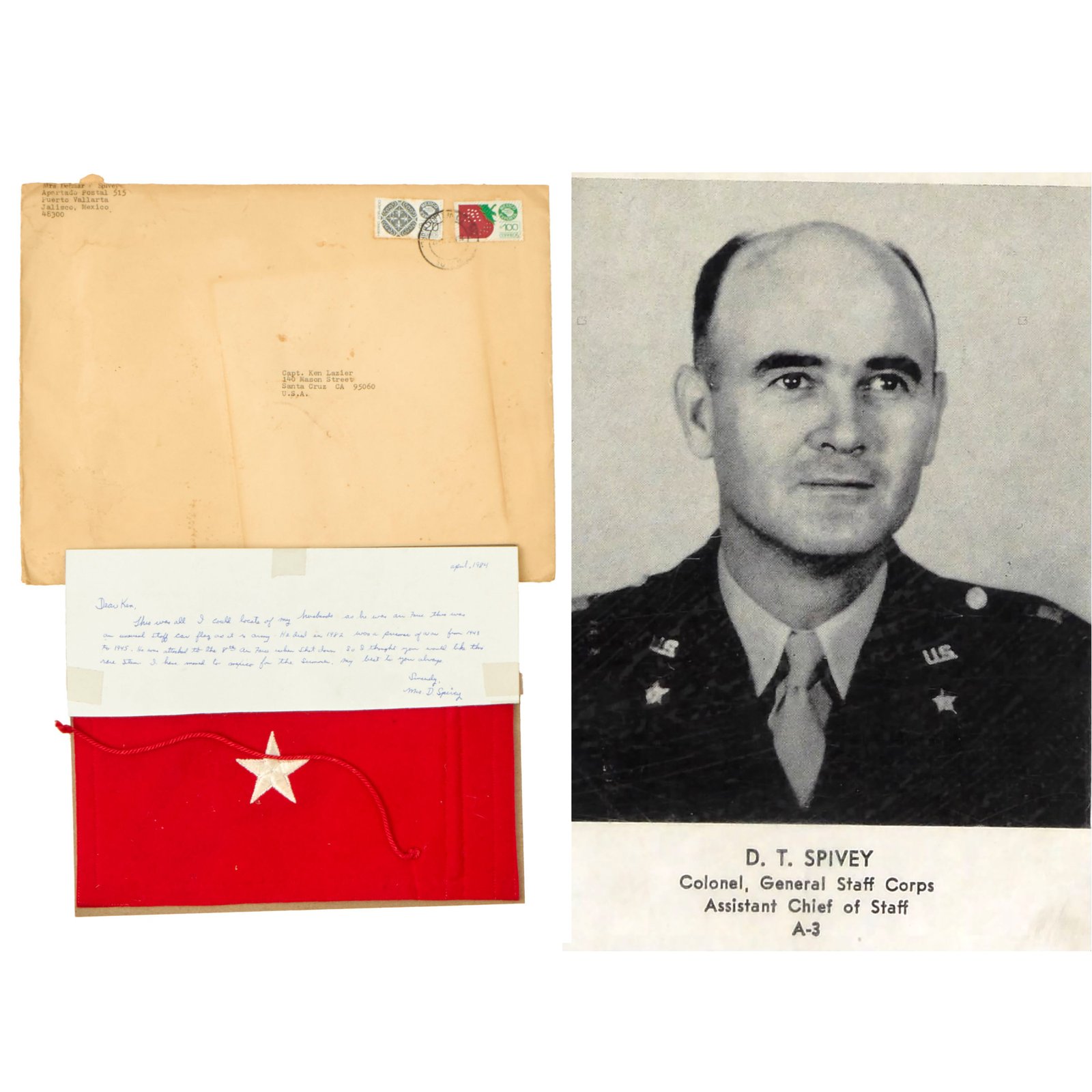 Buy Original U.S. General Delmar T. Spivey Brigadier General Distinguishing Hoist Flag with 1984 Letter of Provenance From Wife - 9 ½” x 6” | Original Firearms Antique For Sale