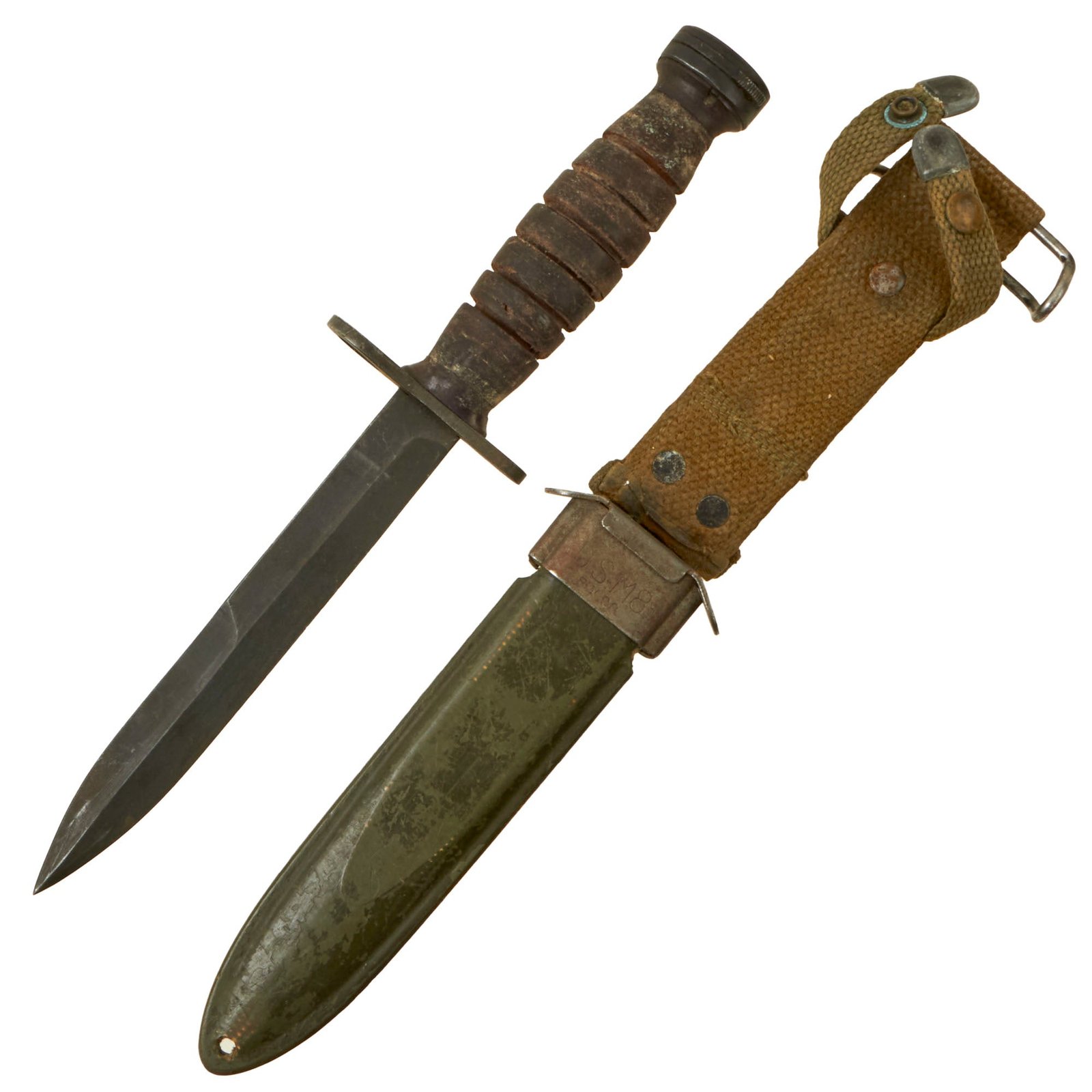 Buy Original U.S. WWII M4 Bayonet by Utica Cutlery for the M1 Carbine with M8 Scabbard by B.M. Co | Original Firearms Antique For Sale
