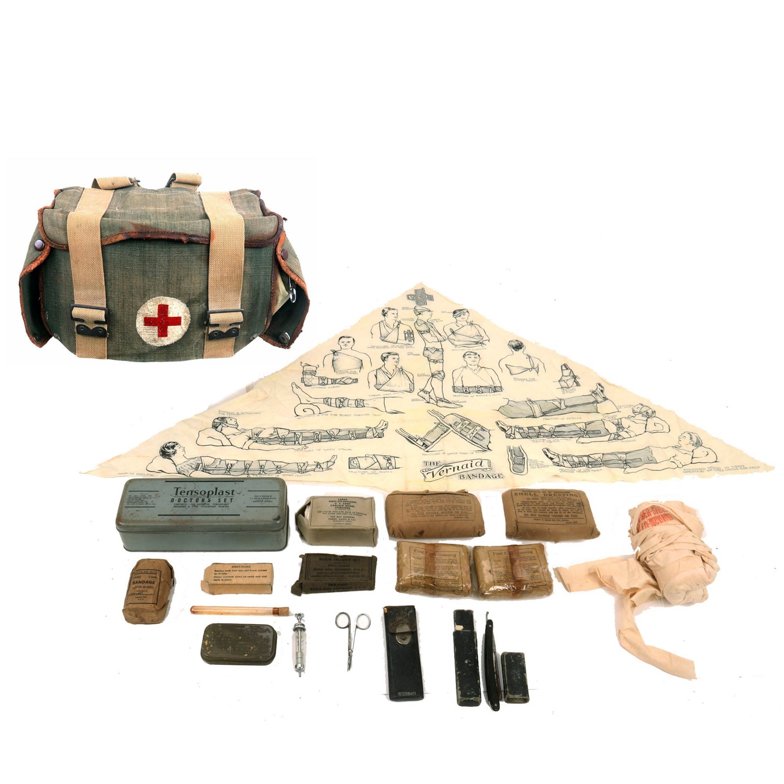 Buy Original British WWII Pattern 1937 Medic / Surgeon Large Medical Bag Filled With Dressings and Instruments | Original Firearms Antique For Sale