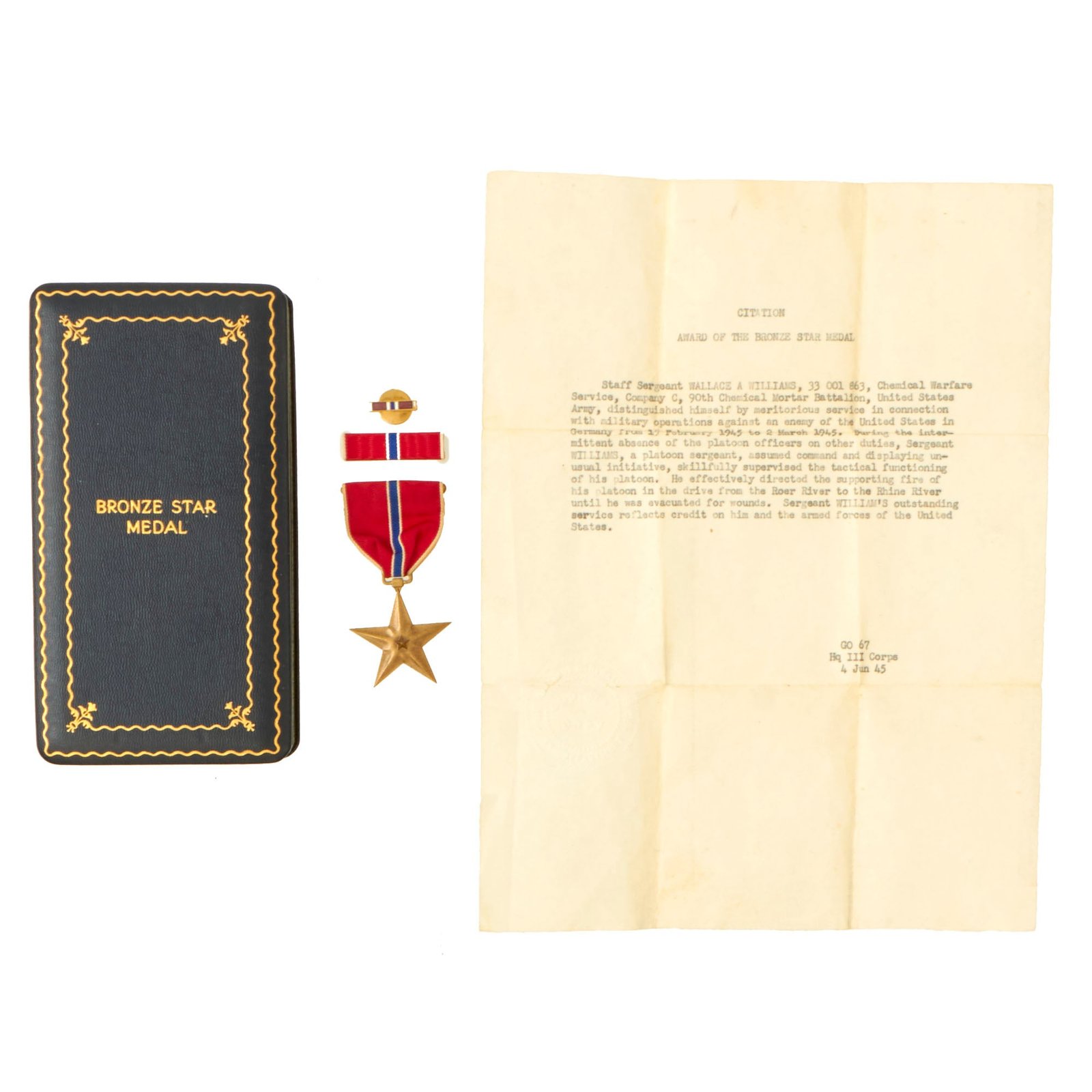Buy Original U.S. WWII Cased Field-Awarded Bronze Star with Citation - 90th Chemical Mortar Battalion | Original Firearms Antique For Sale