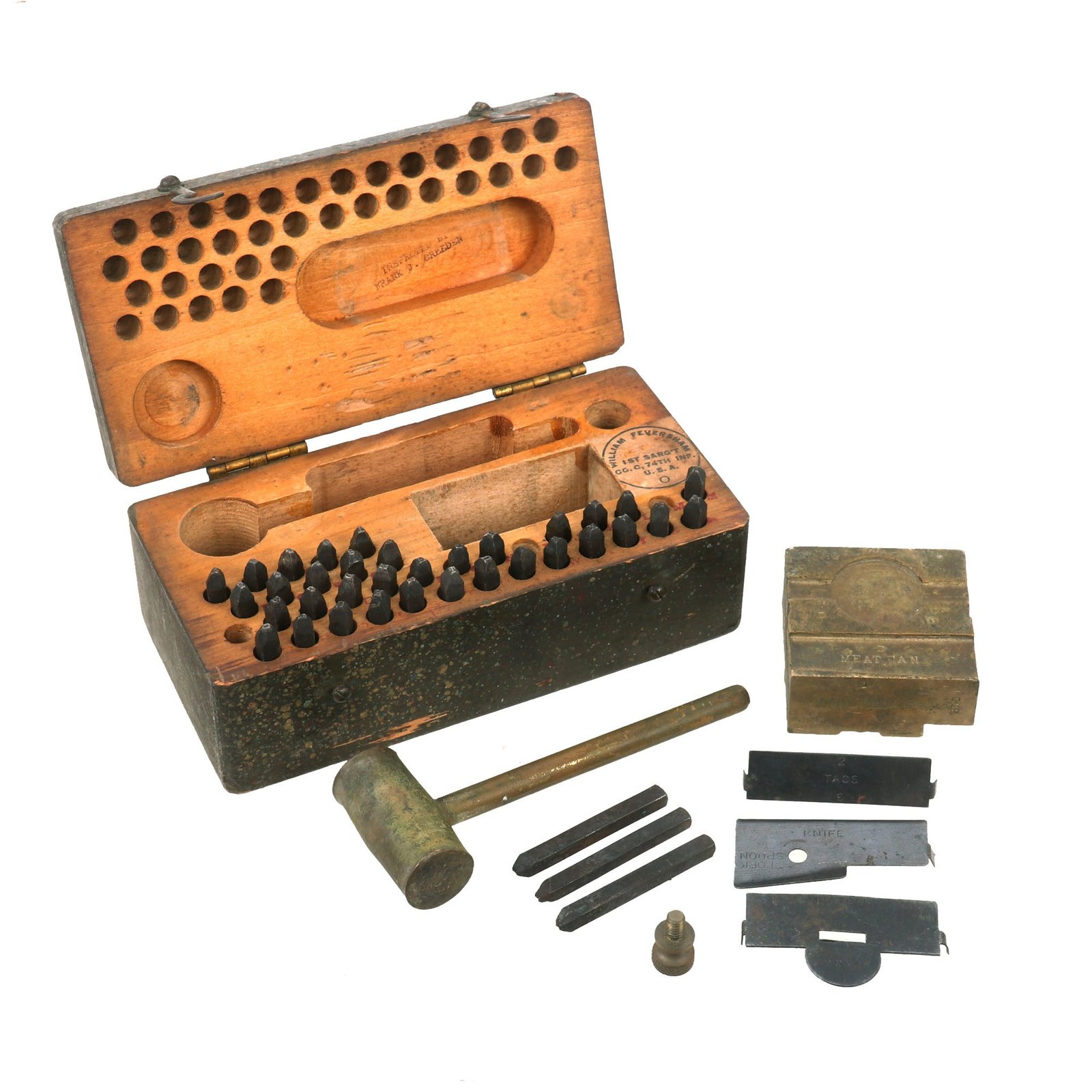 Buy Original U.S. WWI “Marking Outfit For Stamping Metal” M1910 Dog Tag Stamping Kit - Complete | Original Firearms Antique For Sale