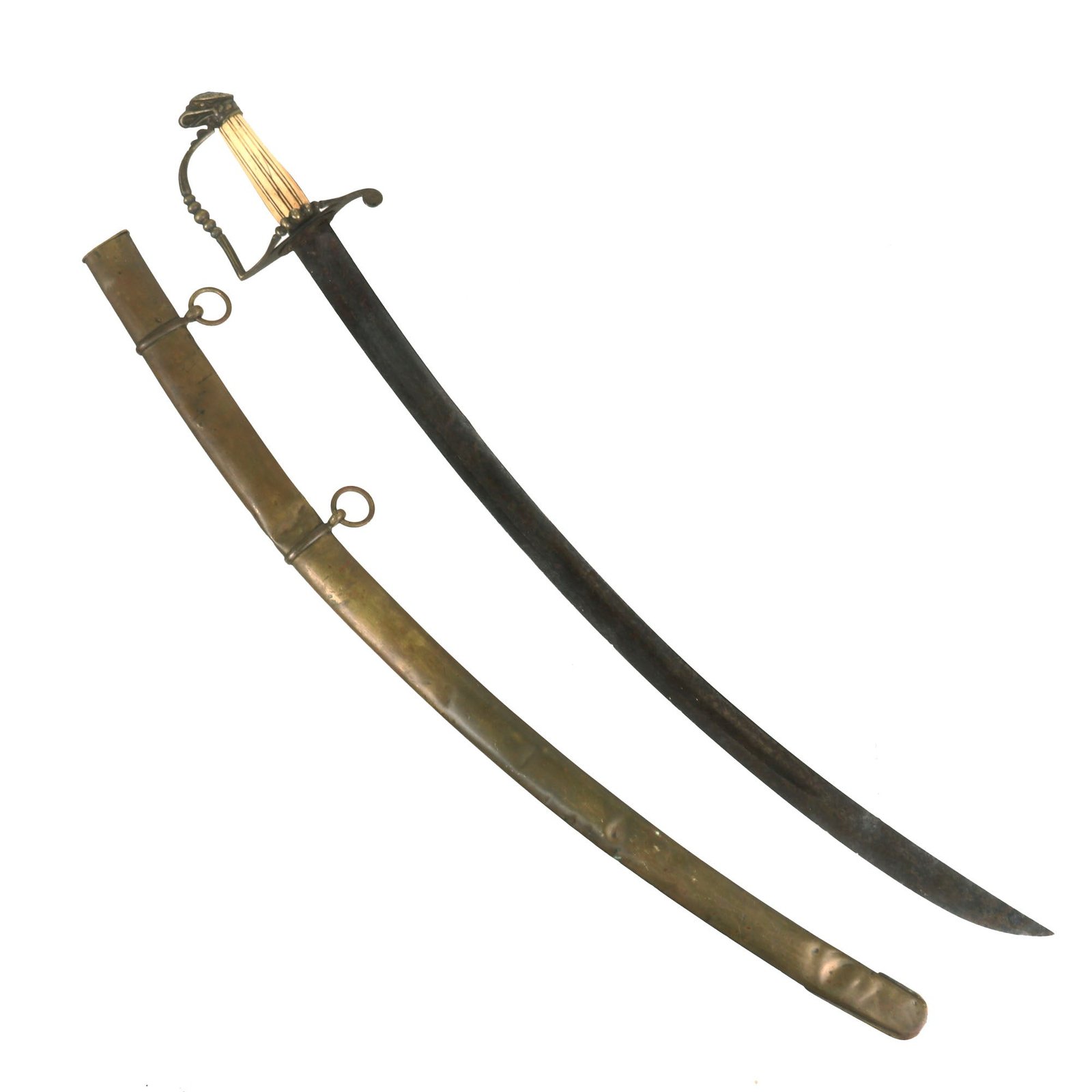 Buy Original U.S. Officer War of 1812 Era Etched Eagle Head Sword with Ivory Grip and Brass Scabbard | Original Firearms Antique For Sale