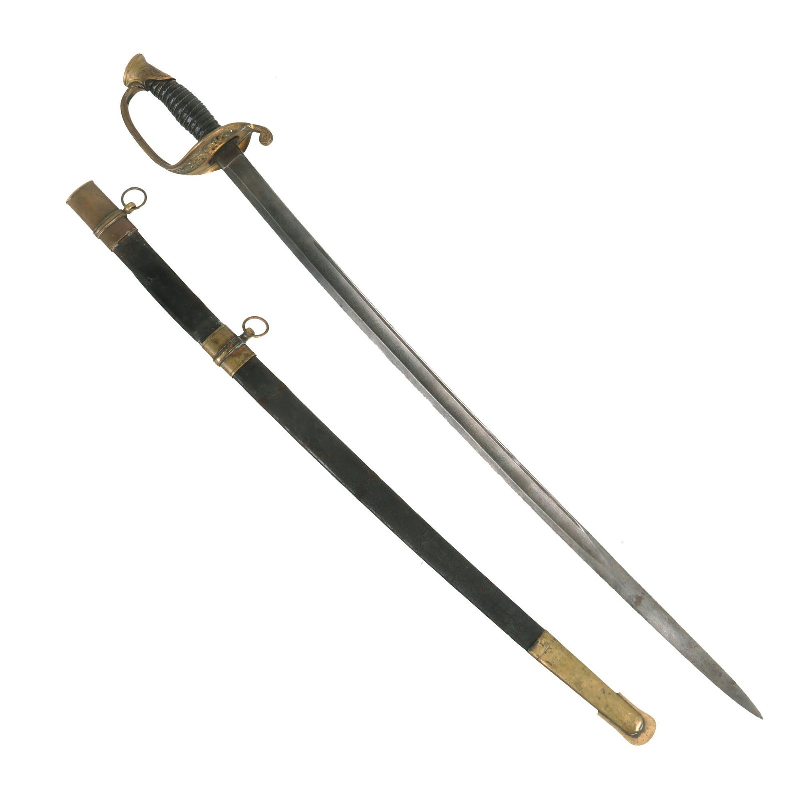 Buy Original U.S. Civil War M1850 Army Staff & Field Officer Sword by Ames Mfg. Co. with Brass Mounted Leather Scabbard | Original Firearms Antique For Sale