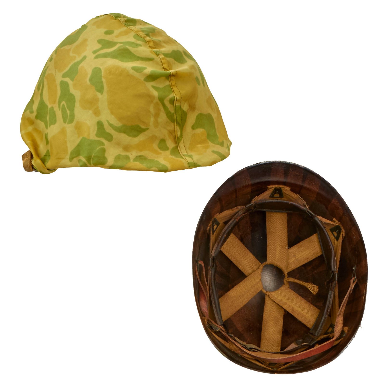 Buy Original U.S. Late 1950s M1 Helmet with Custom Parachute Material Cover With WWII Firestone Liner | Original Firearms Antique For Sale