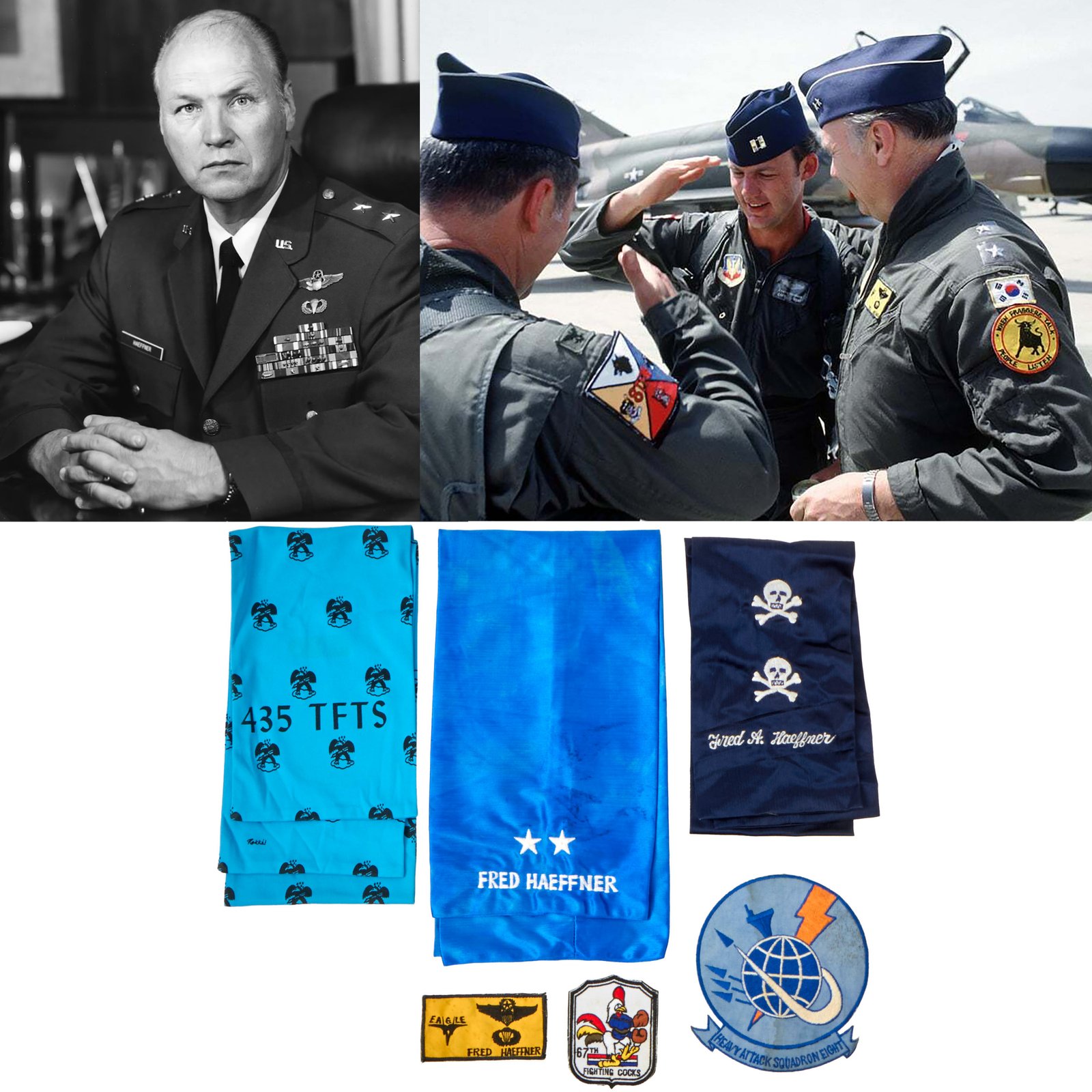 Buy Original U.S. Air Force Vietnam War Major General Fred Haeffner Theater Made Pilot Flying Scarves and In-Country Made Squadron Patches - Credited With MiG-17 Kill In Vietnam | Original Firearms Antique For Sale