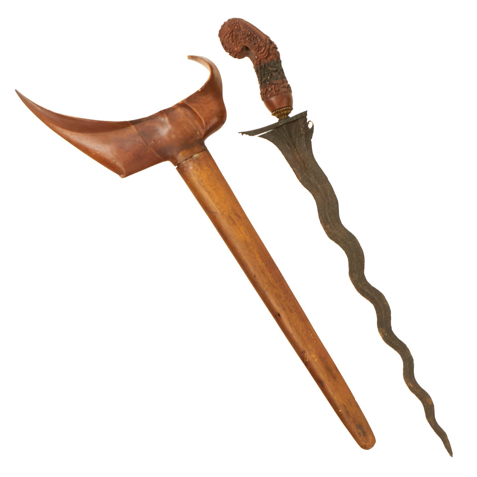 Buy Original Indonesian East Indies Kris Dagger from the Island of Madura with Carved Acacia Wood Handle - Circa 1820-1850 | Original Firearms Antique For Sale
