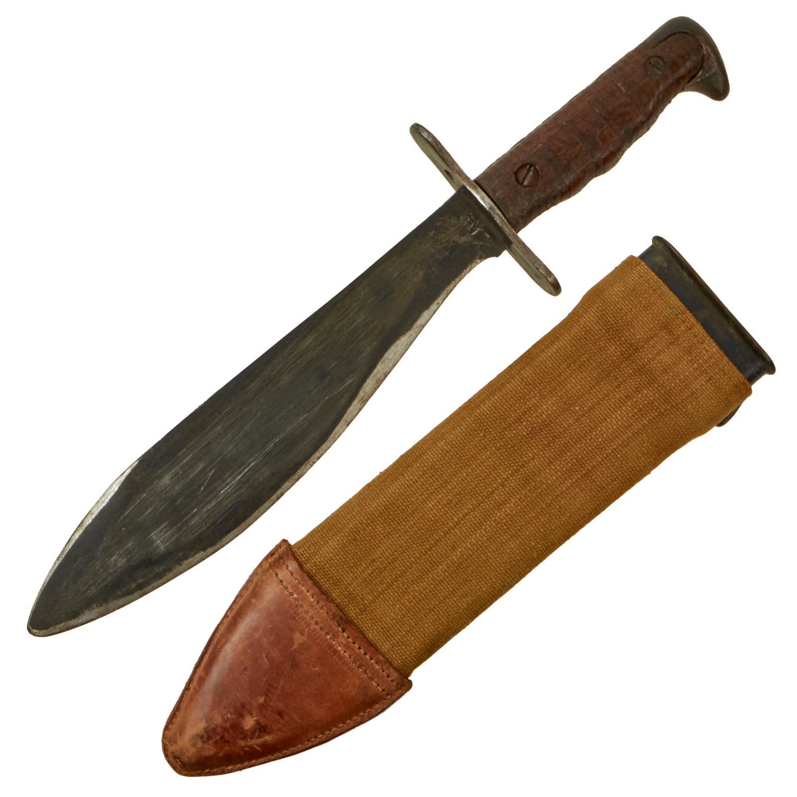 Buy Original U.S. WWI Model 1917 Bolo Knife by Plumb St. Louis with Canvas Scabbard - Both Dated 1918 | Original Firearms Antique For Sale