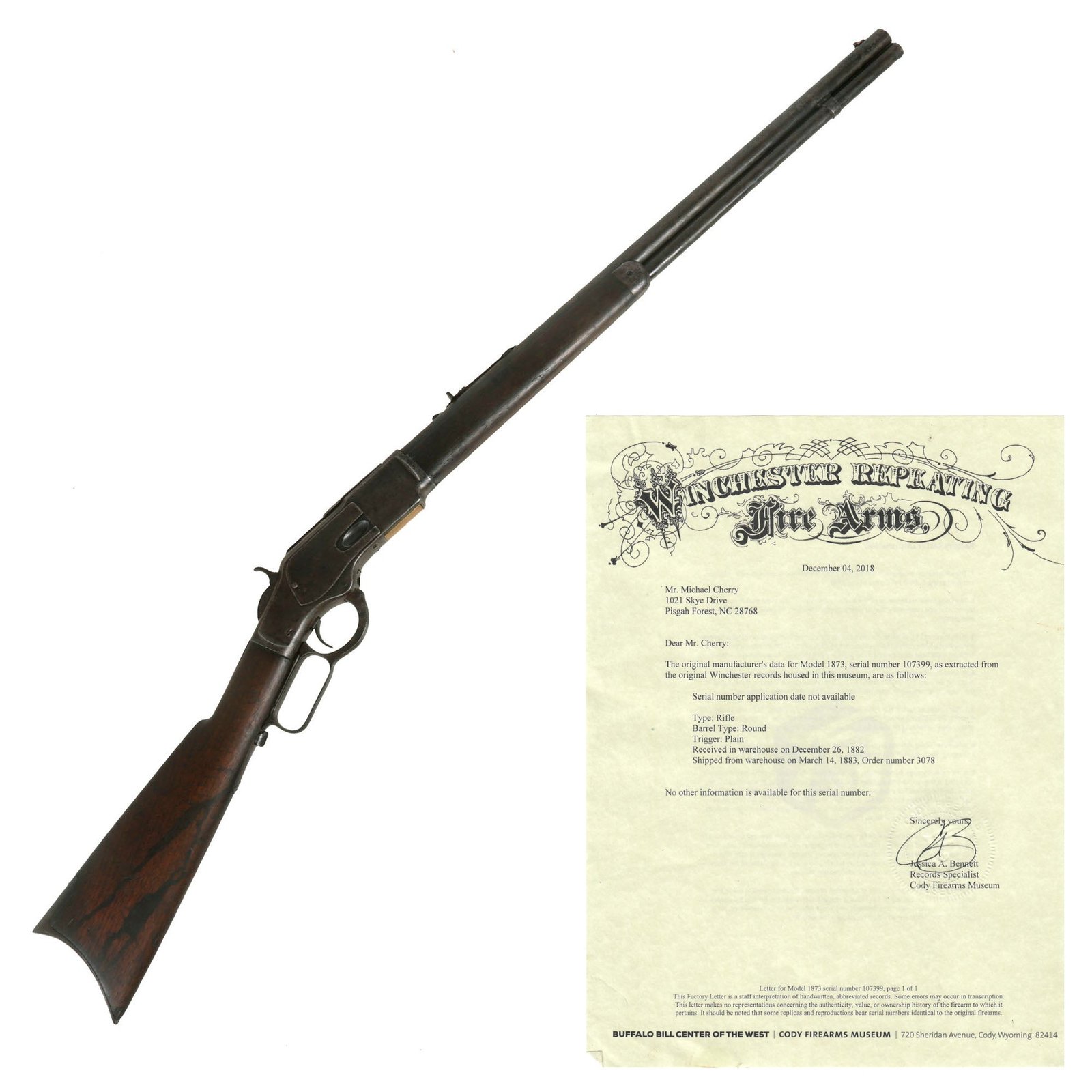 Buy Original U.S. Winchester Model 1873 .44-40 Repeating Rifle with 24" Heavy Round Barrel and Factory Letter - Serial 107399A made in 1882 | Original Firearms Antique For Sale