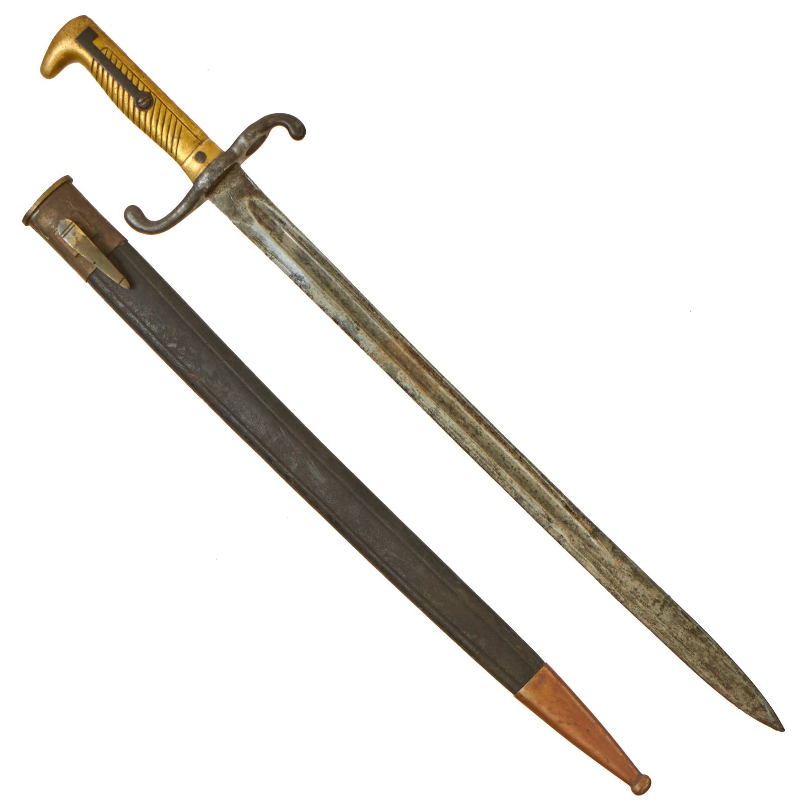 Buy Original German Mauser Model 1871 Rifle Bayonet by Gebrüder Weyersberg with Scabbard - 53rd Infantry Regiment Marked | Original Firearms Antique For Sale