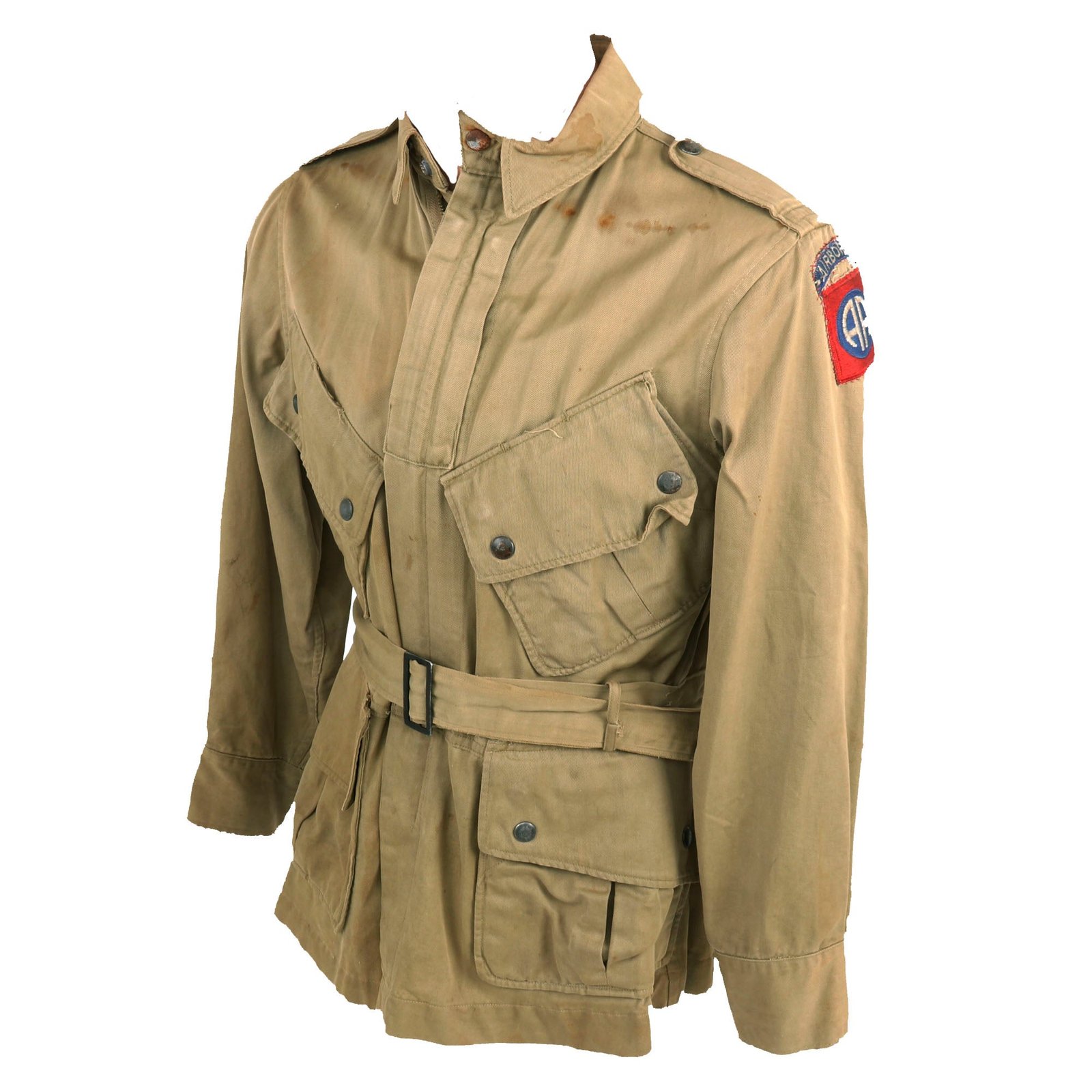 Buy Original U.S. WWII M1942 Paratrooper Jump Jacket with Period Applied 82nd Airborne Division Shoulder Sleeve Insignia - Laundry Number Marked (Q9716) | Original Firearms Antique For Sale