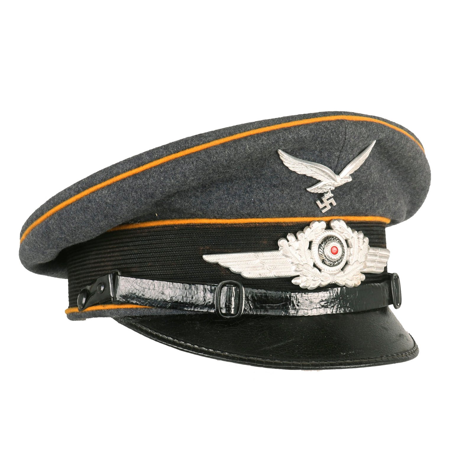 Buy Original German WWII Unit Marked Luftwaffe Flight Branch EM/NCO Schirmmütze Visor Cap by Gebrüder Alm - size 57cm | Original Firearms Antique For Sale