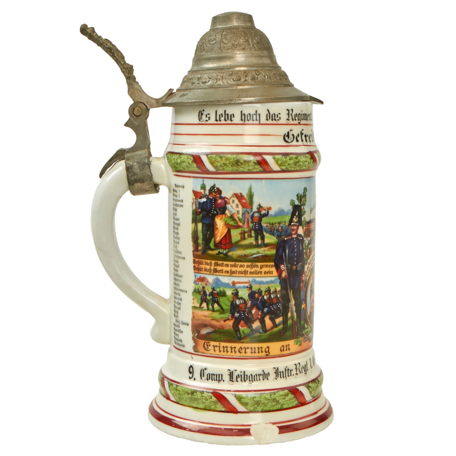 Buy Original Imperial German WWI Era 115th (1st Grand Ducal Hessian) Lifeguard Infantry Regimental Beer Stein - dated 1908-1910 | Original Firearms Antique For Sale