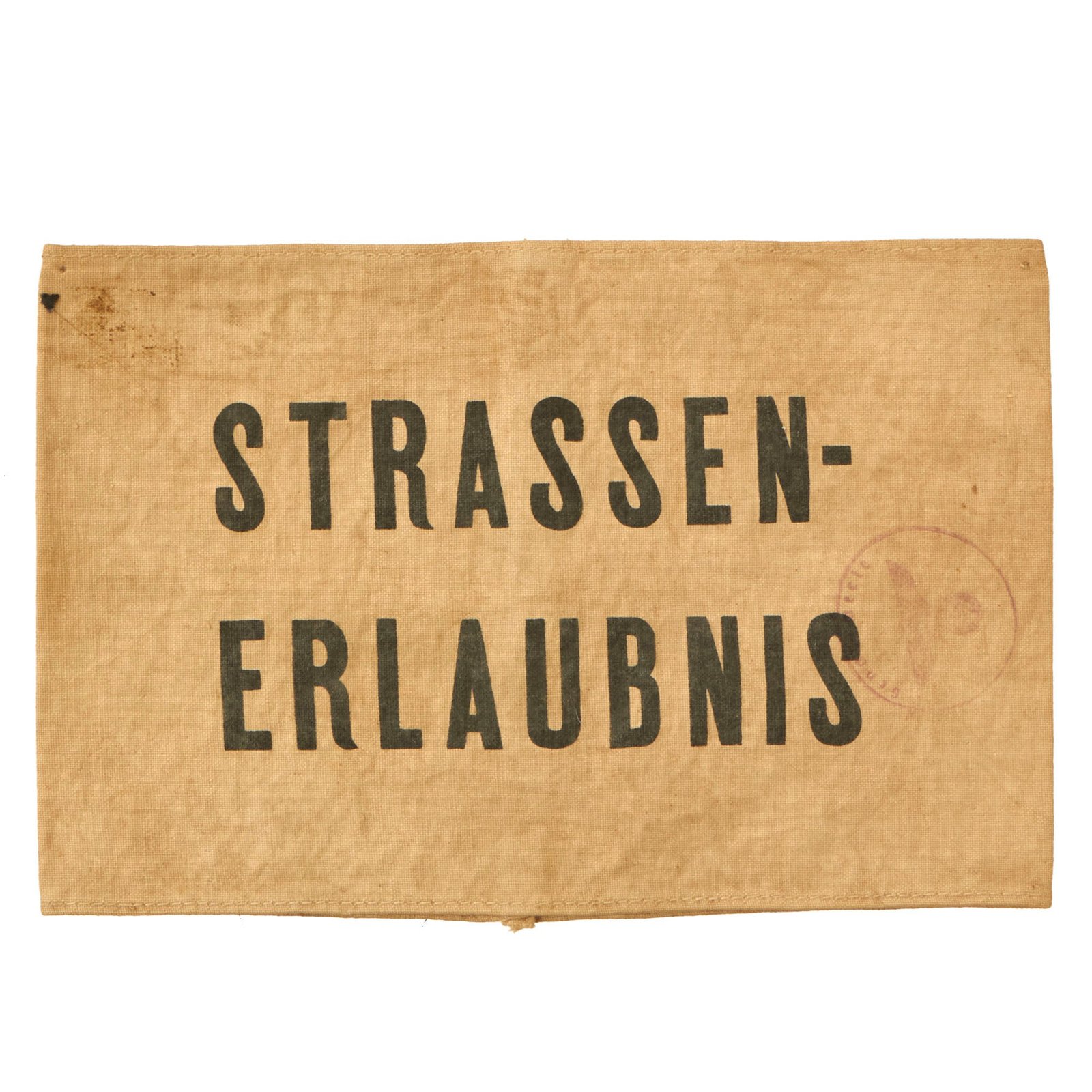 Buy Original German WWII Air Raid Street Warden "Strassen-Erlaubnis" Armband with Faded Depot Stamp | Original Firearms Antique For Sale