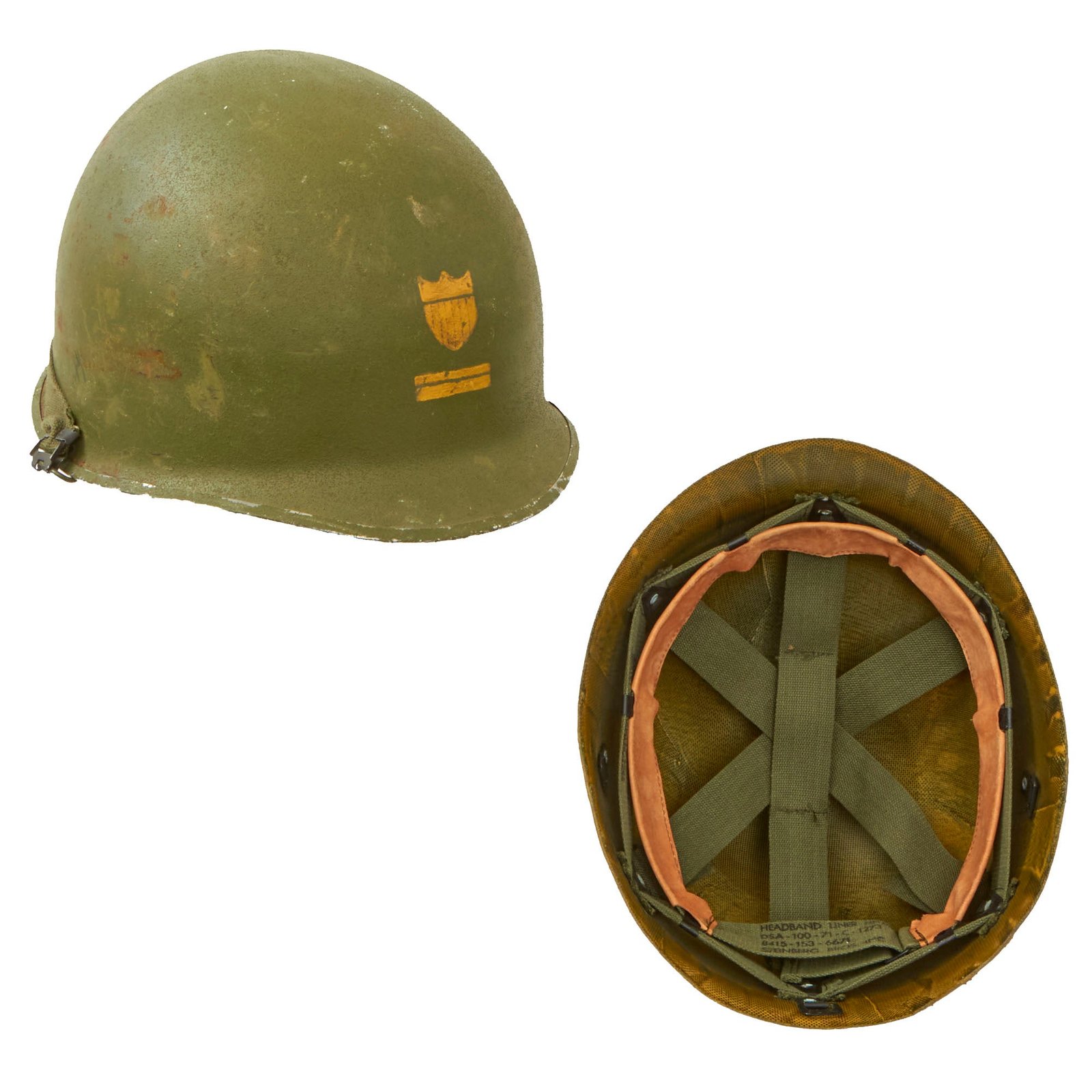 Buy Original U.S. Vietnam War WWII Reissue Coast Guard M1 Helmet with Liner - Lieutenant Junior Grade Rank Painted | Original Firearms Antique For Sale