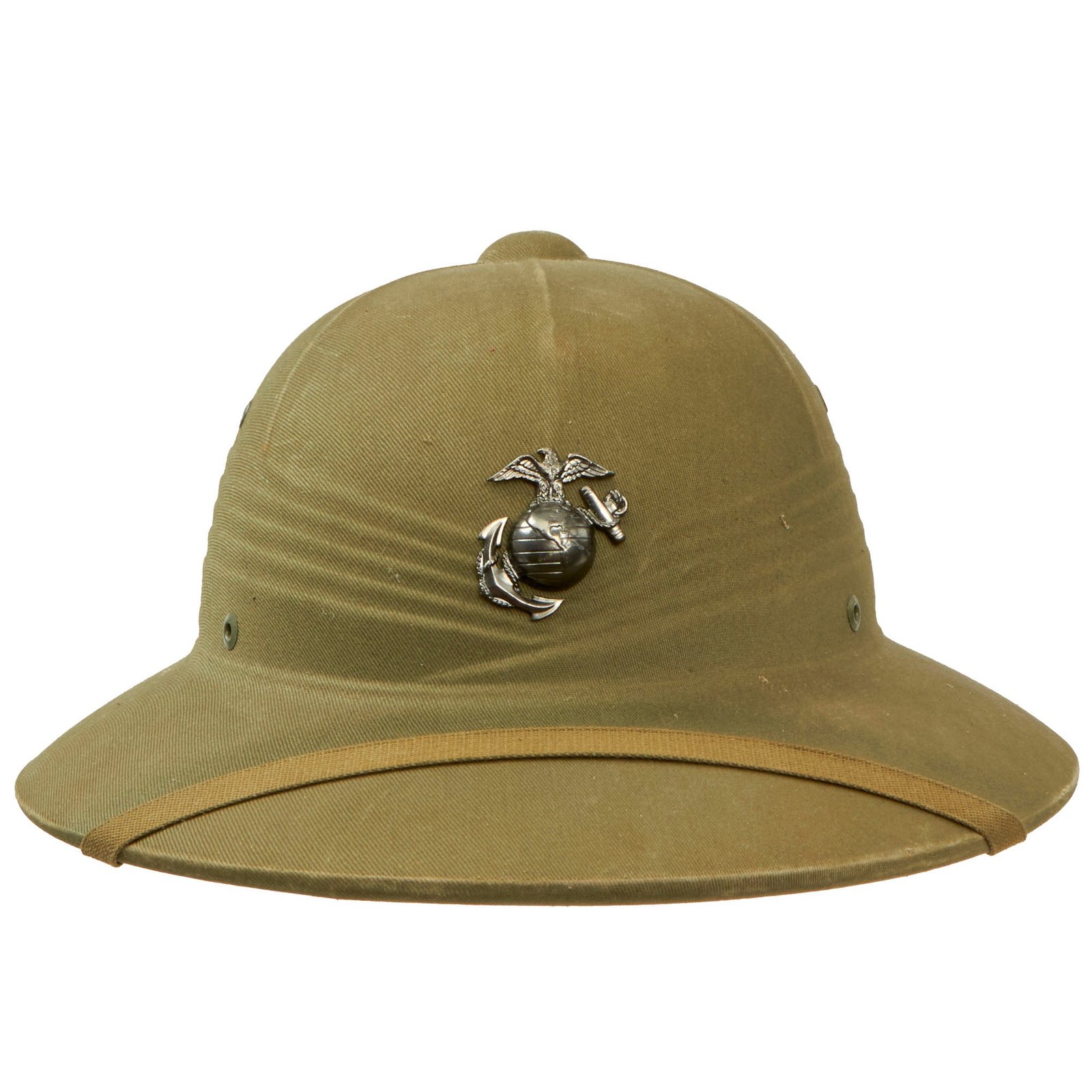 Buy Original U.S. WWII-Era US Marine Corps Issue M-1940 Pressed Fiber Sun Helmet with Original Chinstrap & EGA Device | Original Firearms Antique For Sale