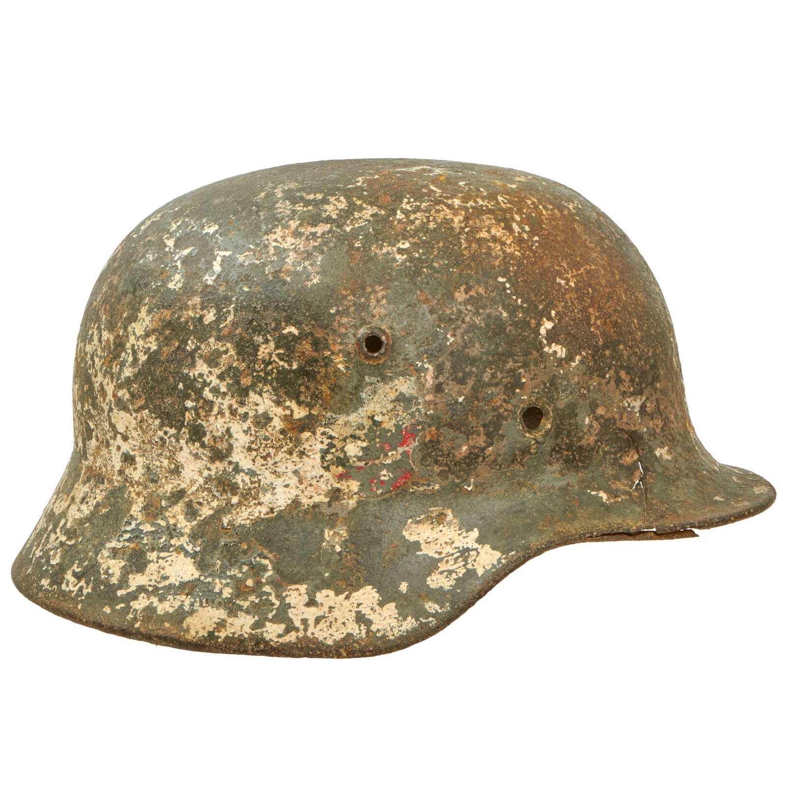 Buy Original German WWII Battlefield Dug Heer Double Decal Winter Camo M35 Relic Helmet Shell - Size 66 | Original Firearms Antique For Sale