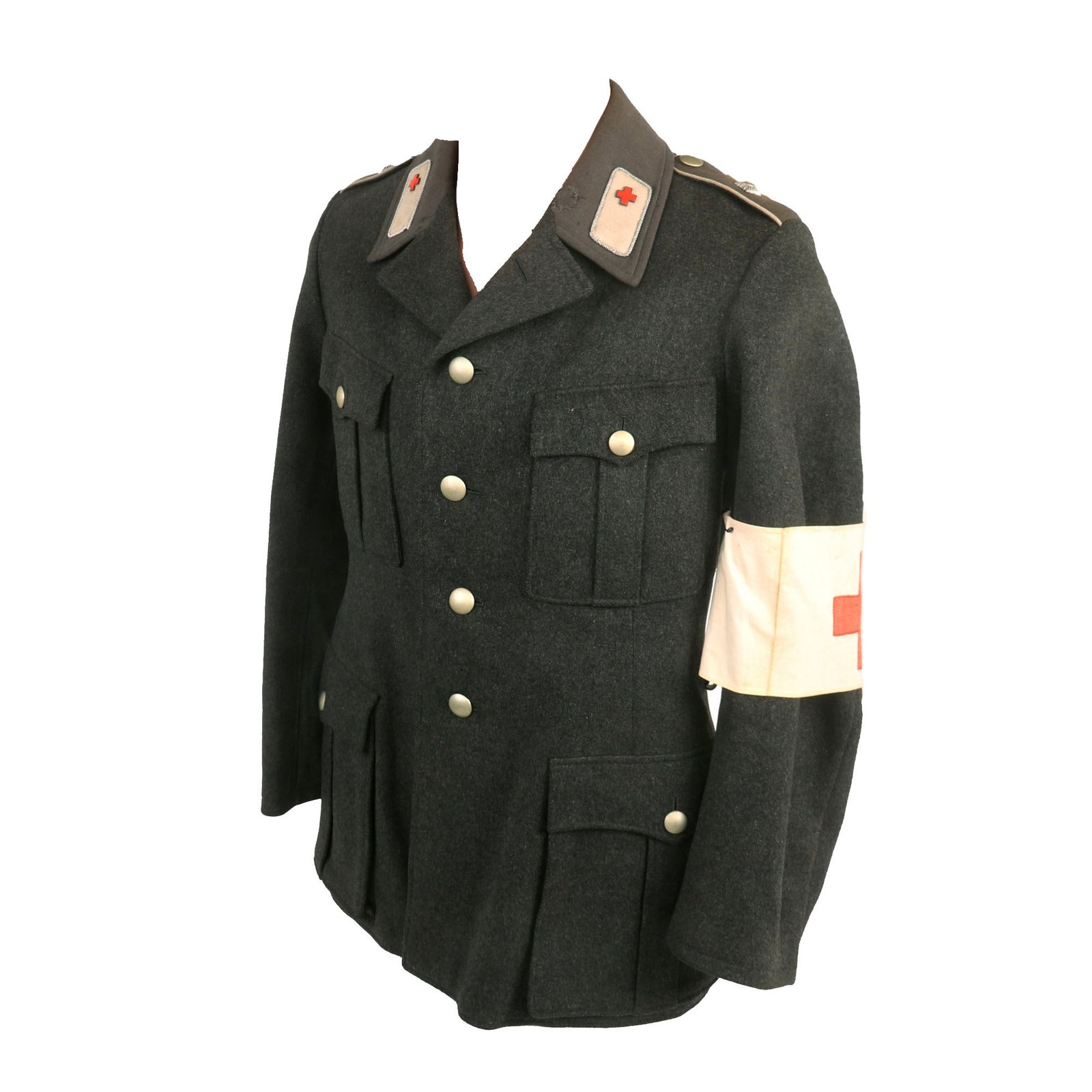 Buy Original German WWII Red Cross Deutsches Rotes Kreuz Vorhelfer EM/NCO Tunic from North Munich 1 District with Trousers & Armband | Original Firearms Antique For Sale