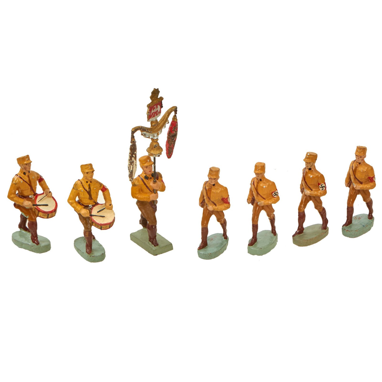 Buy Original German WWII SA "Brownshirt" 70mm Composition Figure Parade Set with Standard Bearer & Drummers - 7 Figures | Original Firearms Antique For Sale