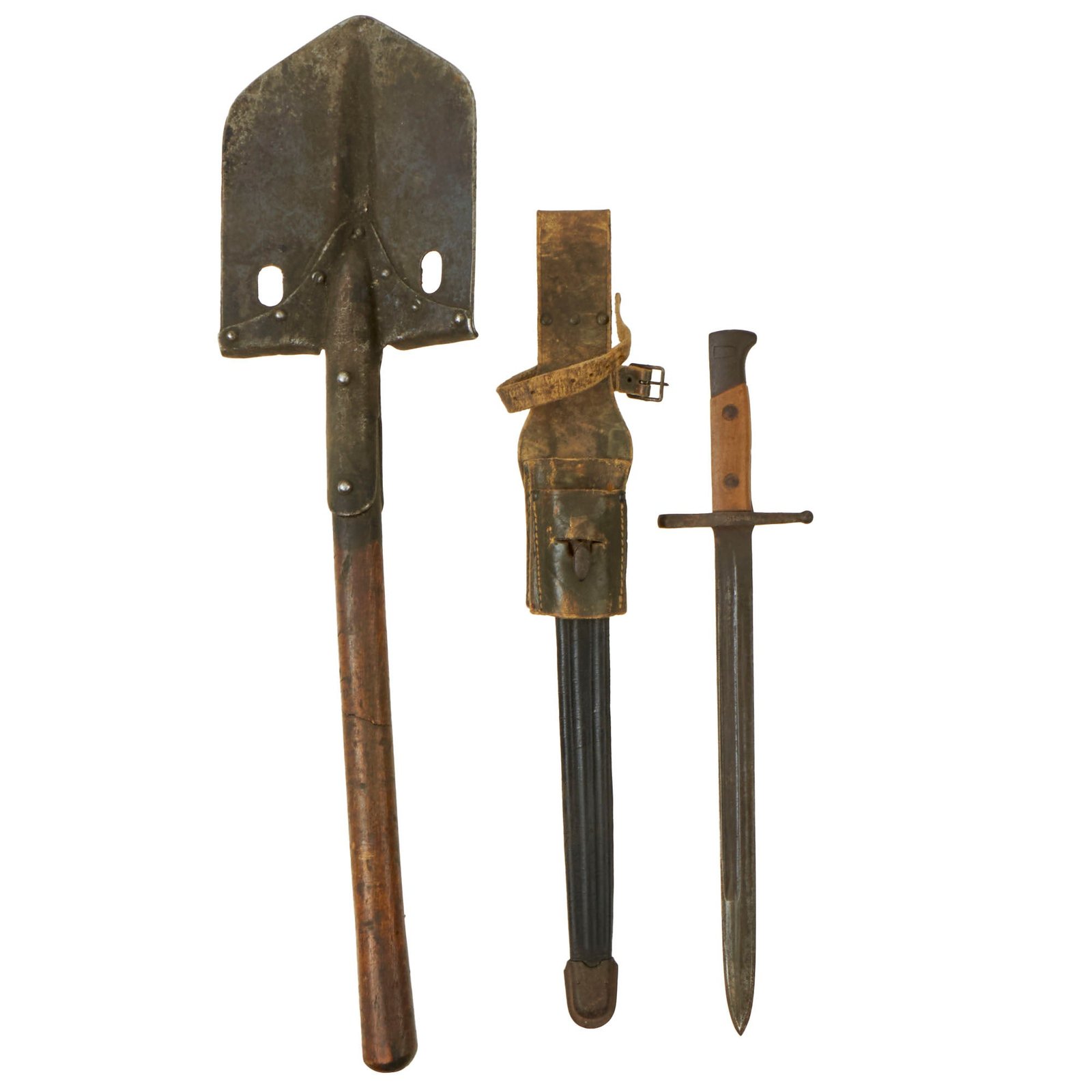 Buy Original Italian WWII Combination M1891 Carcano - Mannlicher Rifle Bayonet With Dual Leather Frog and Entrenching Tool | Original Firearms Antique For Sale