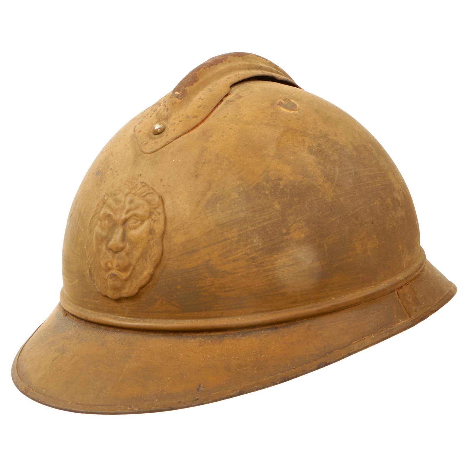 Buy Original Belgian WWI Issue French Model 1915 Adrian Helmet with Lion Head Badge and Liner | Original Firearms Antique For Sale