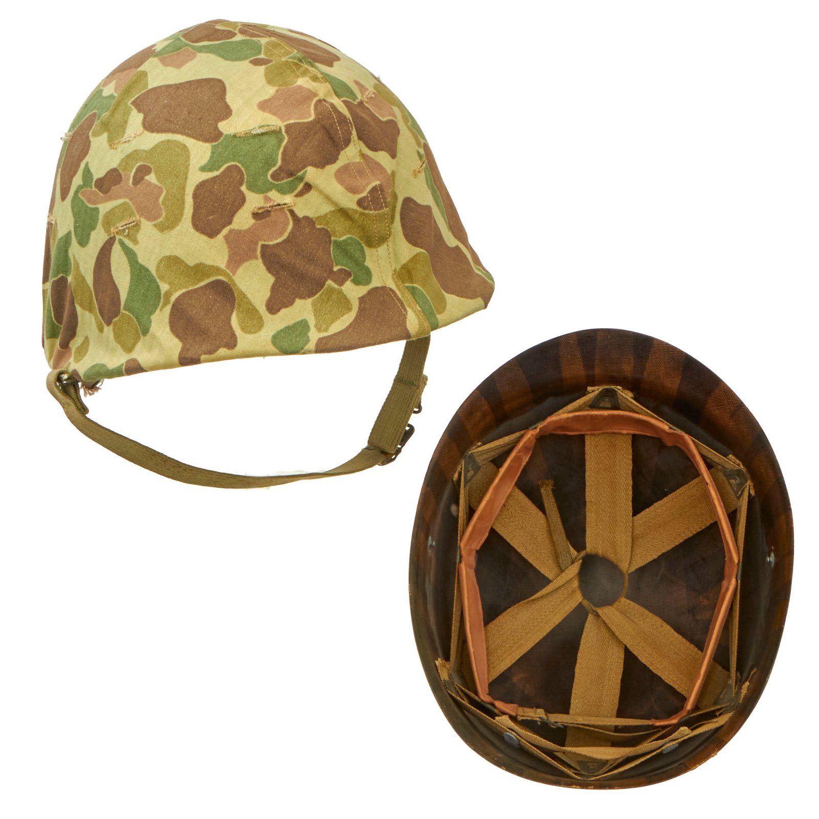 Buy Original U.S. WWII USMC M1 Schlueter Helmet with 2nd Pattern Cover and Named Firestone Liner | Original Firearms Antique For Sale