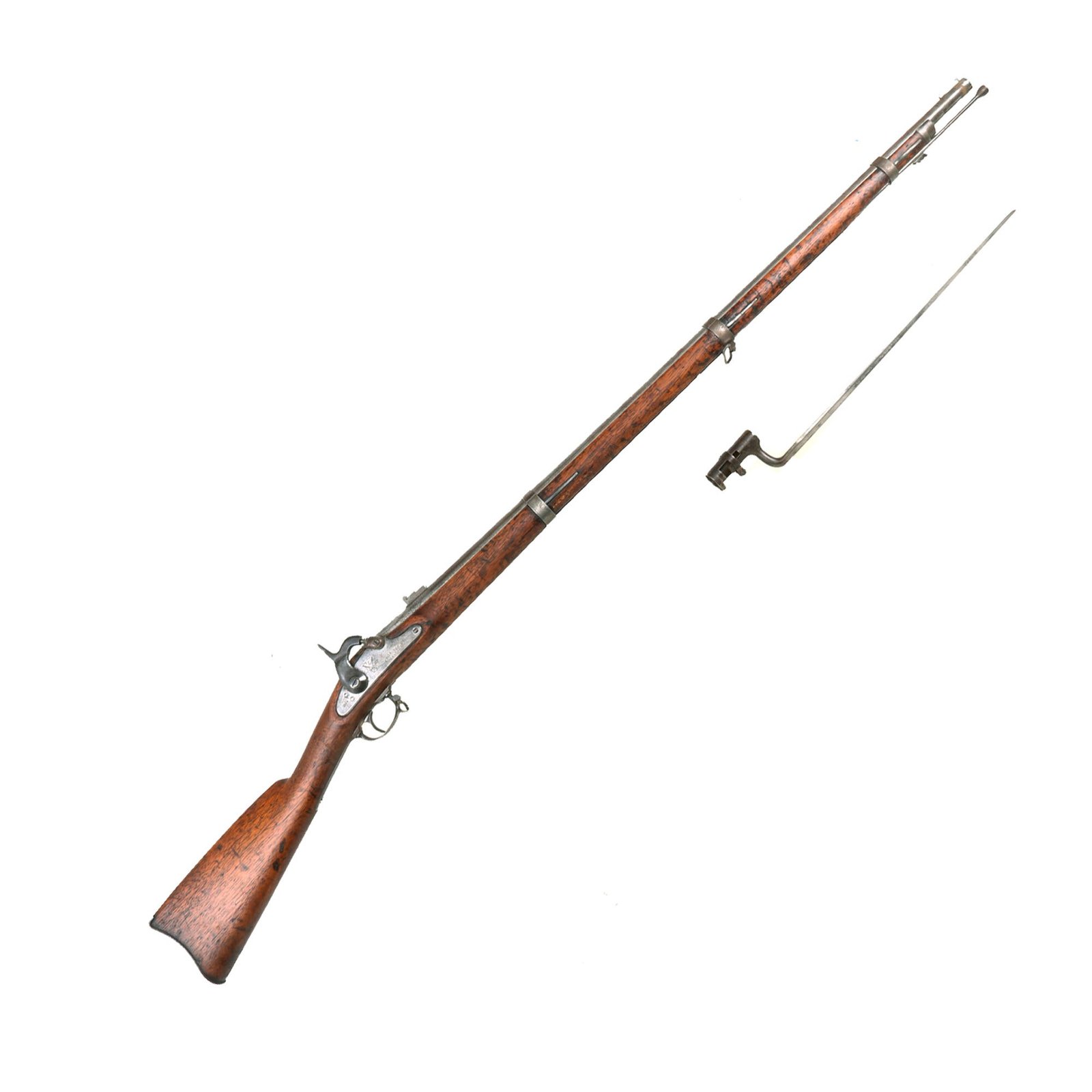 Buy Original U.S. Civil War Springfield Model 1861 Contract Rifled Musket by E. Robinson of New York with Bayonet - Dated 1864 | Original Firearms Antique For Sale